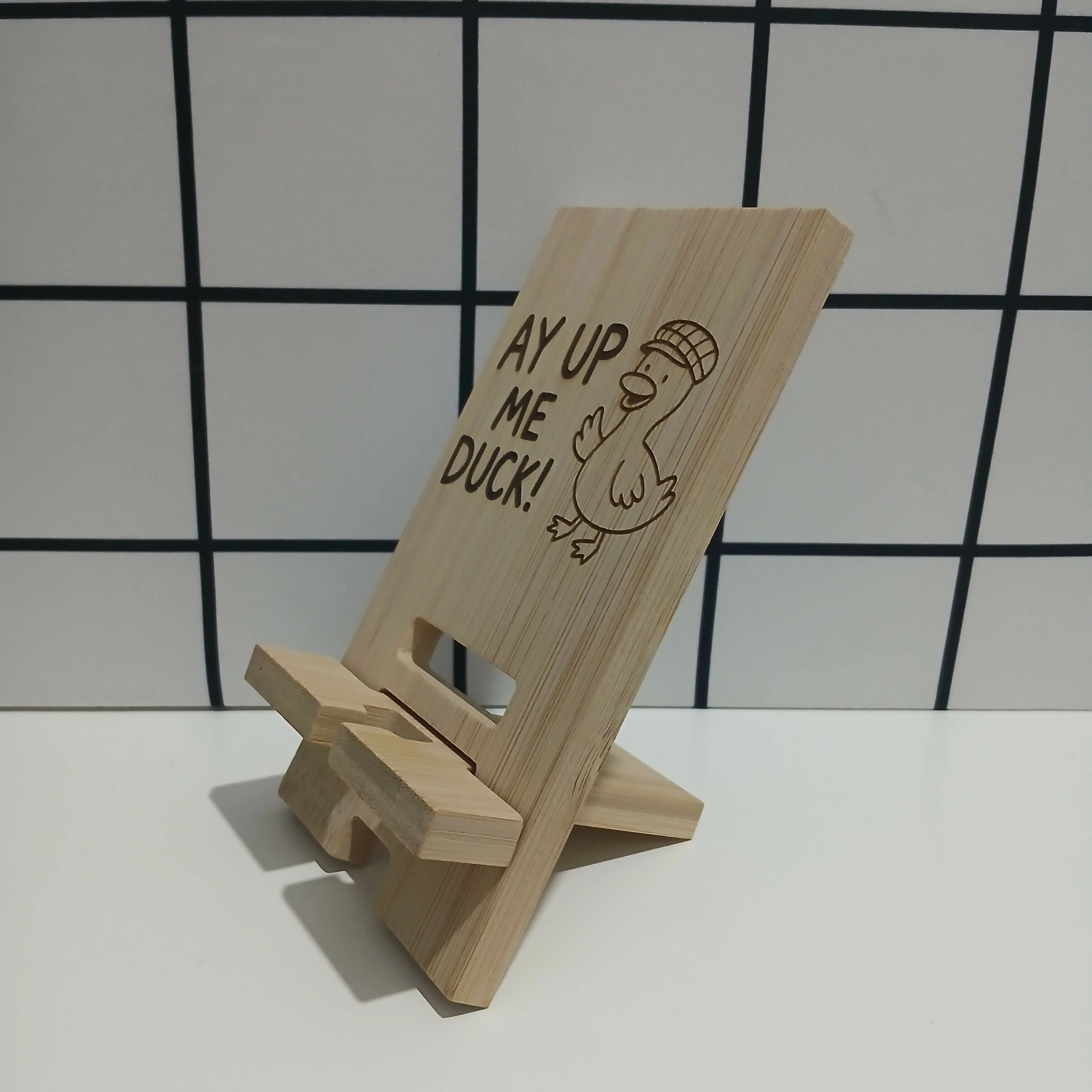 Ay Up Me Duck Bamboo Mobile Phone Stand Holder - Image 5