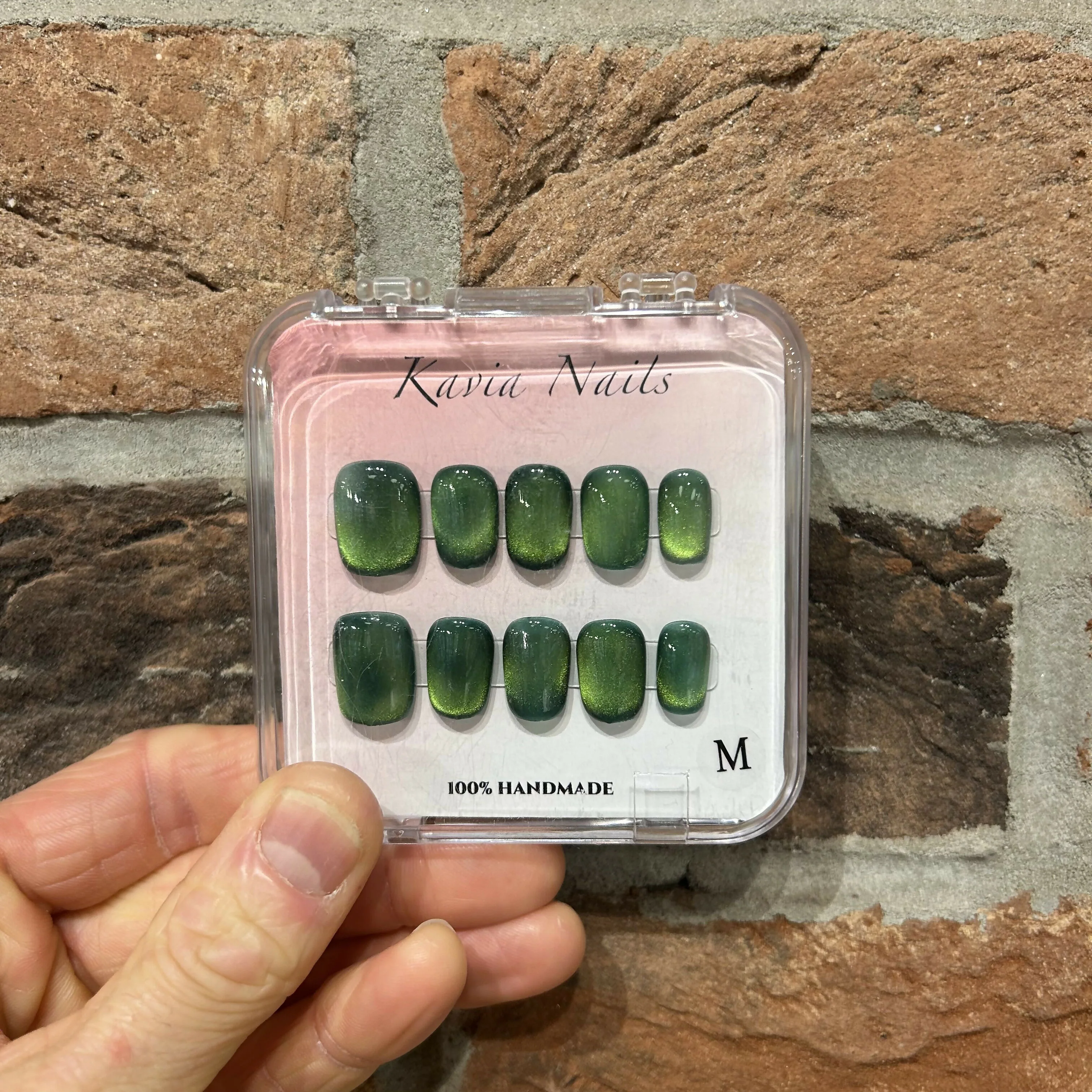 Basil Cateye - Handmade Press On Nails