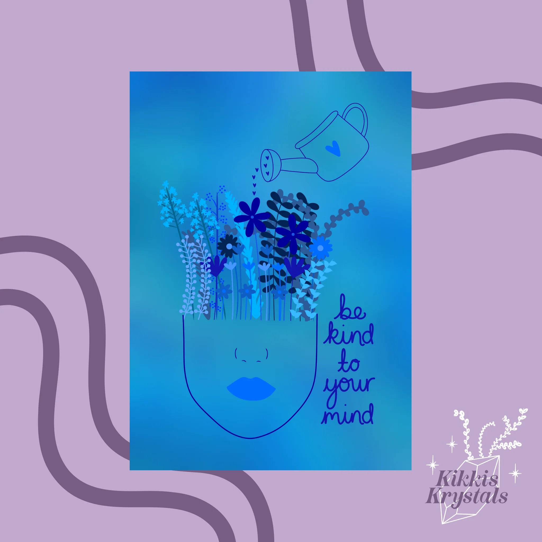 Be kind to your mind | A4 Positive Affirmation Blue Flowers Artwork