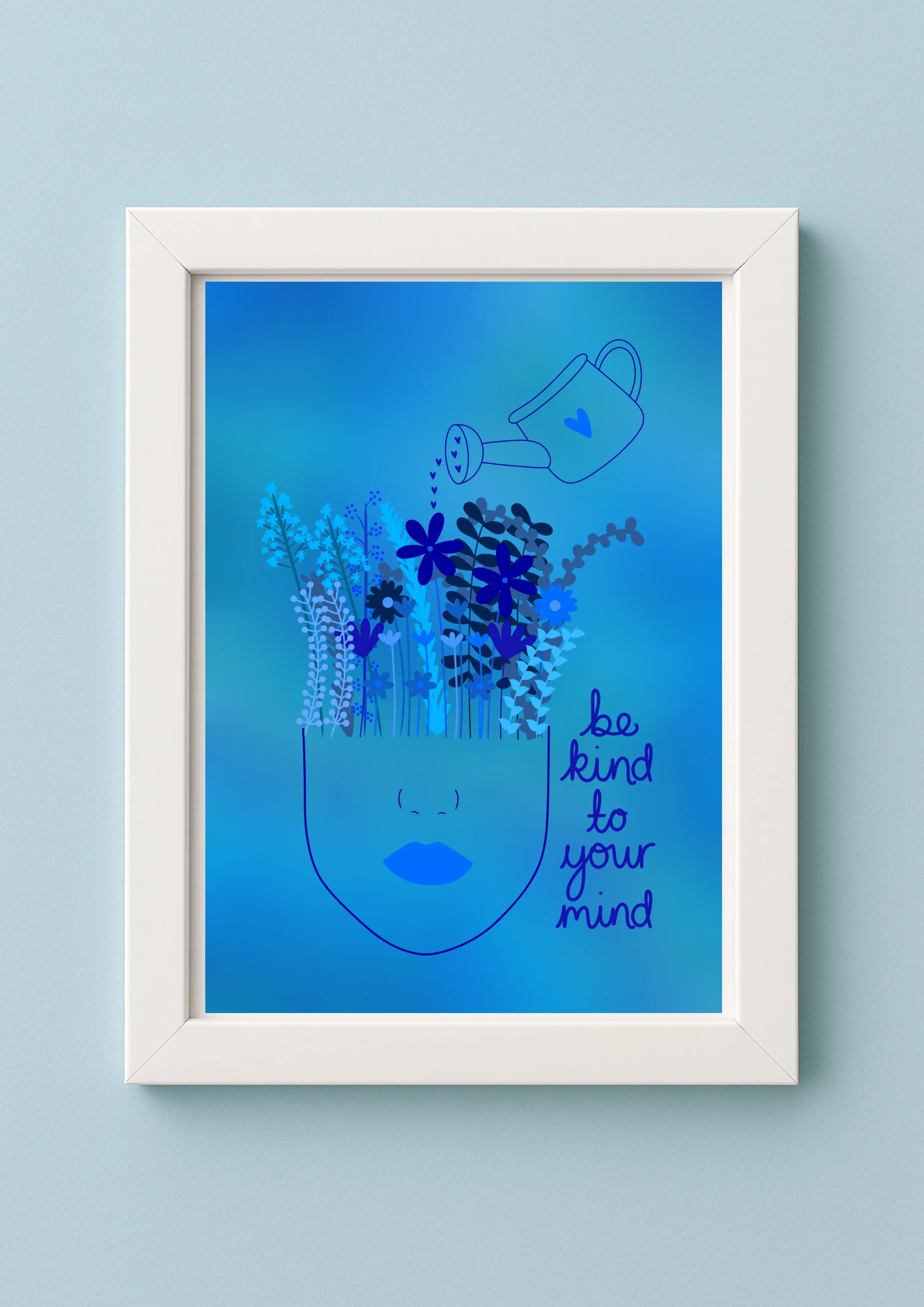 Be kind to your mind | A4 Positive Affirmation Blue Flowers Artwork - Image 3