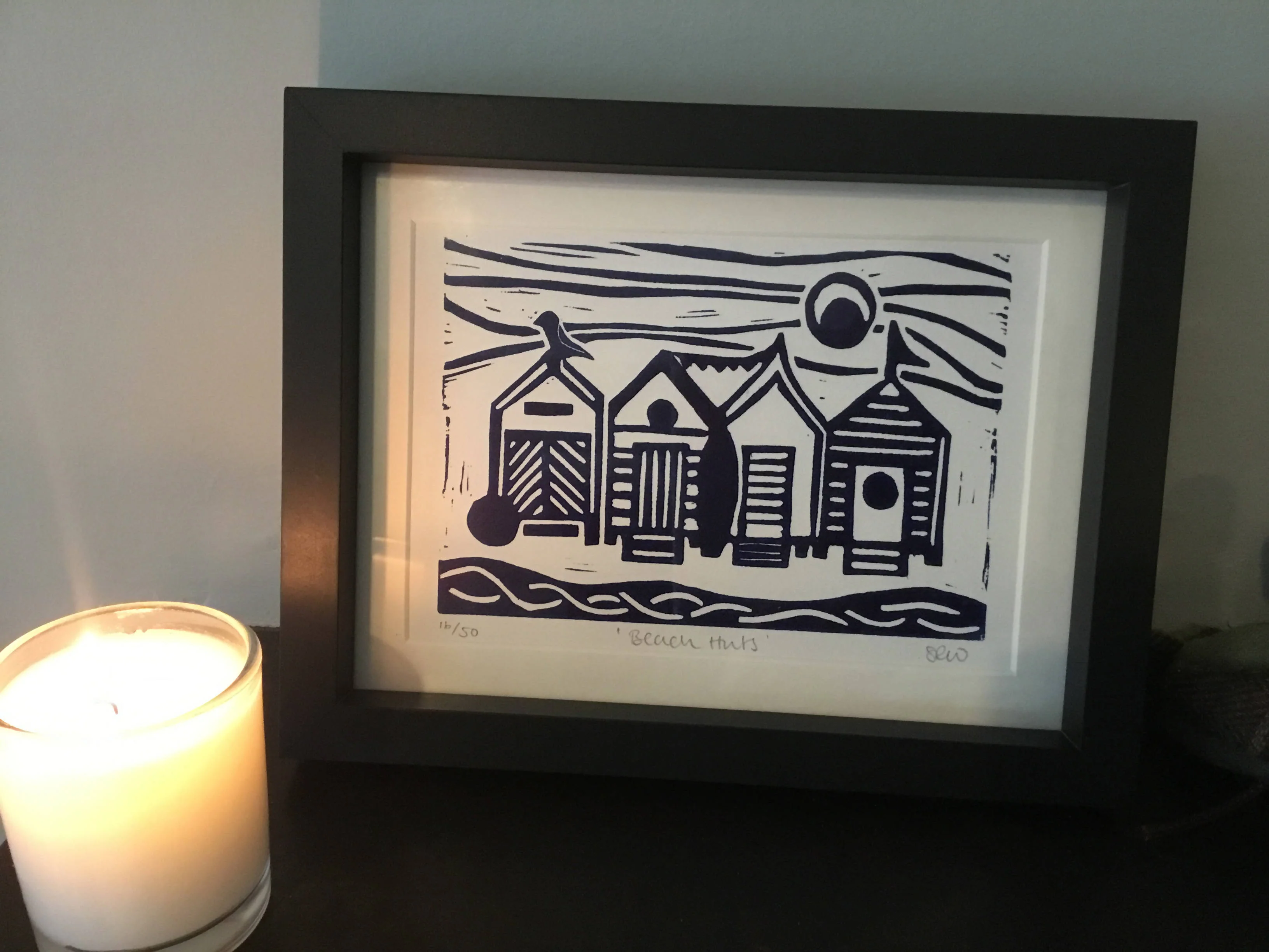Beach Huts Framed Lino Cut Print - Image 10