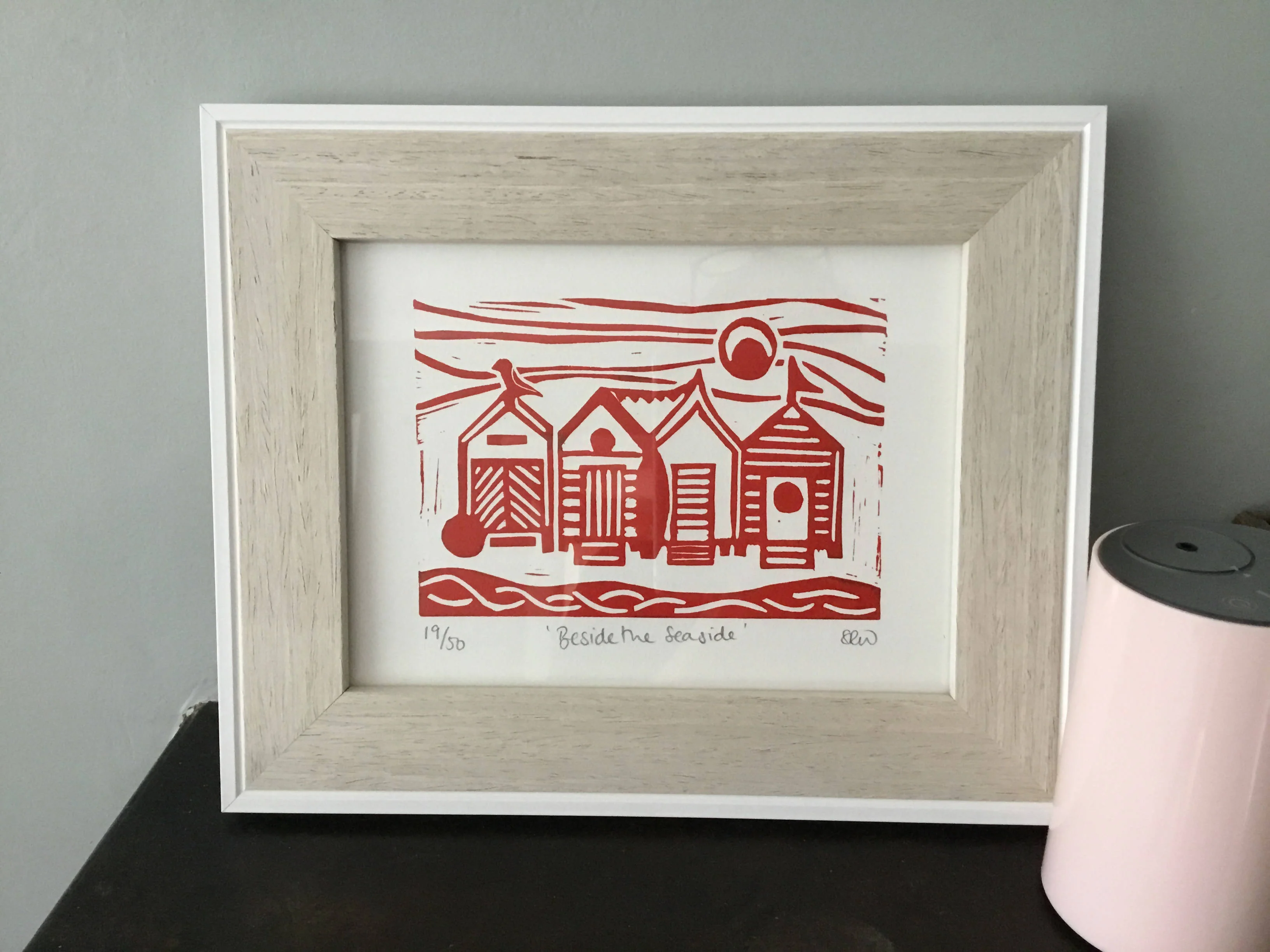 Beach Huts Framed Lino Cut Print - Image 12