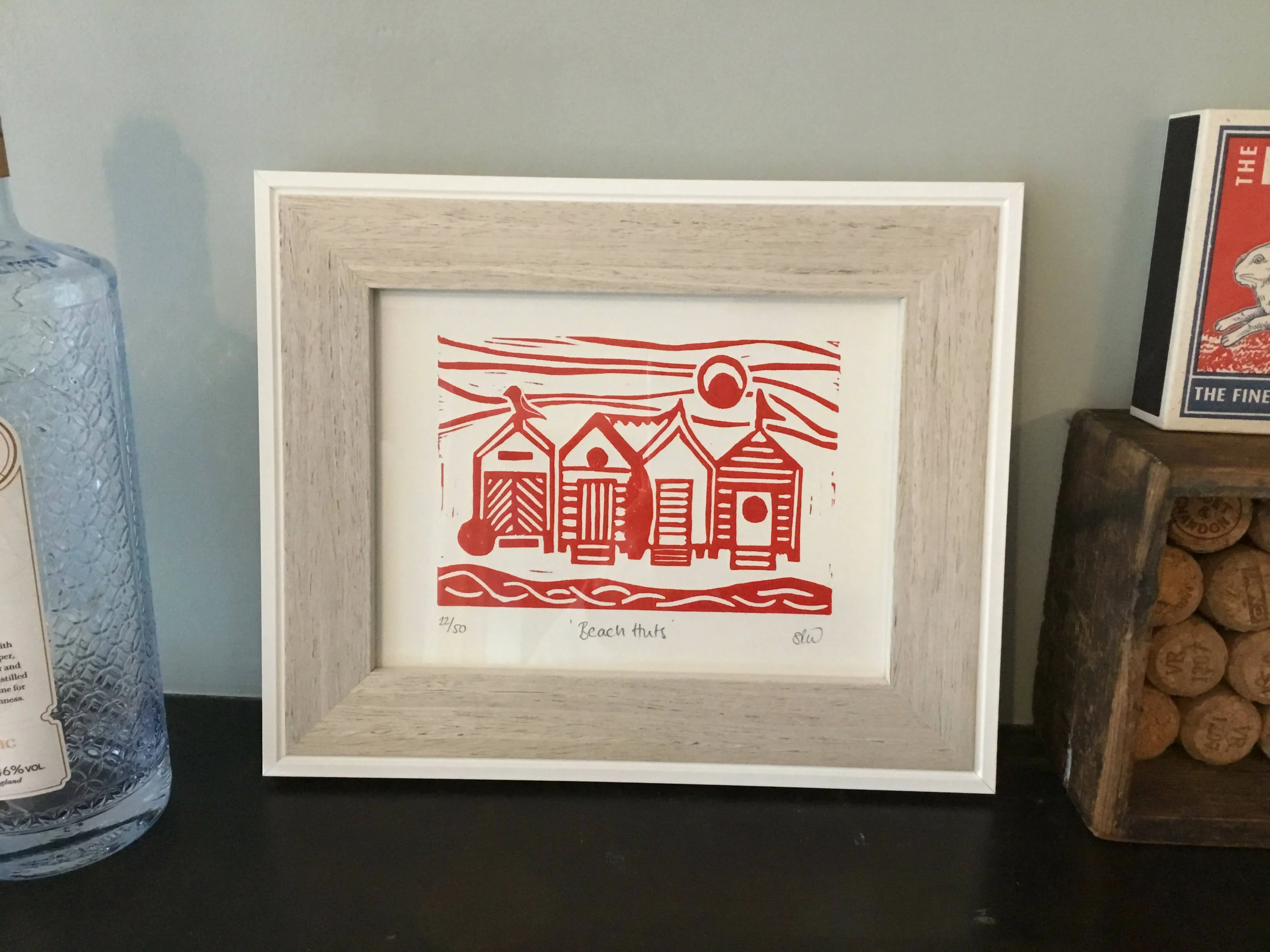 Beach Huts Framed Lino Cut Print - Image 13