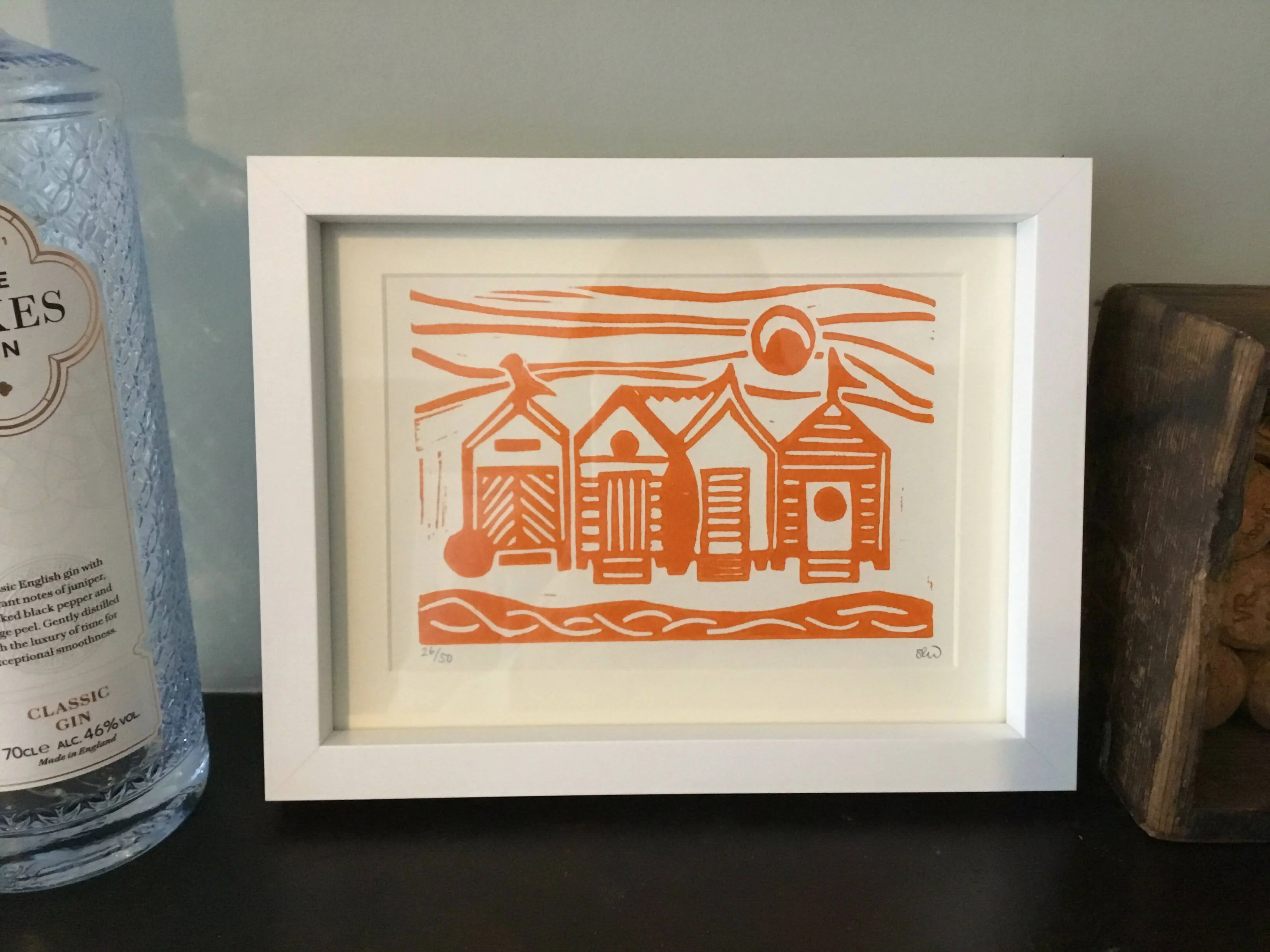 Beach Huts Framed Lino Cut Print - Image 14