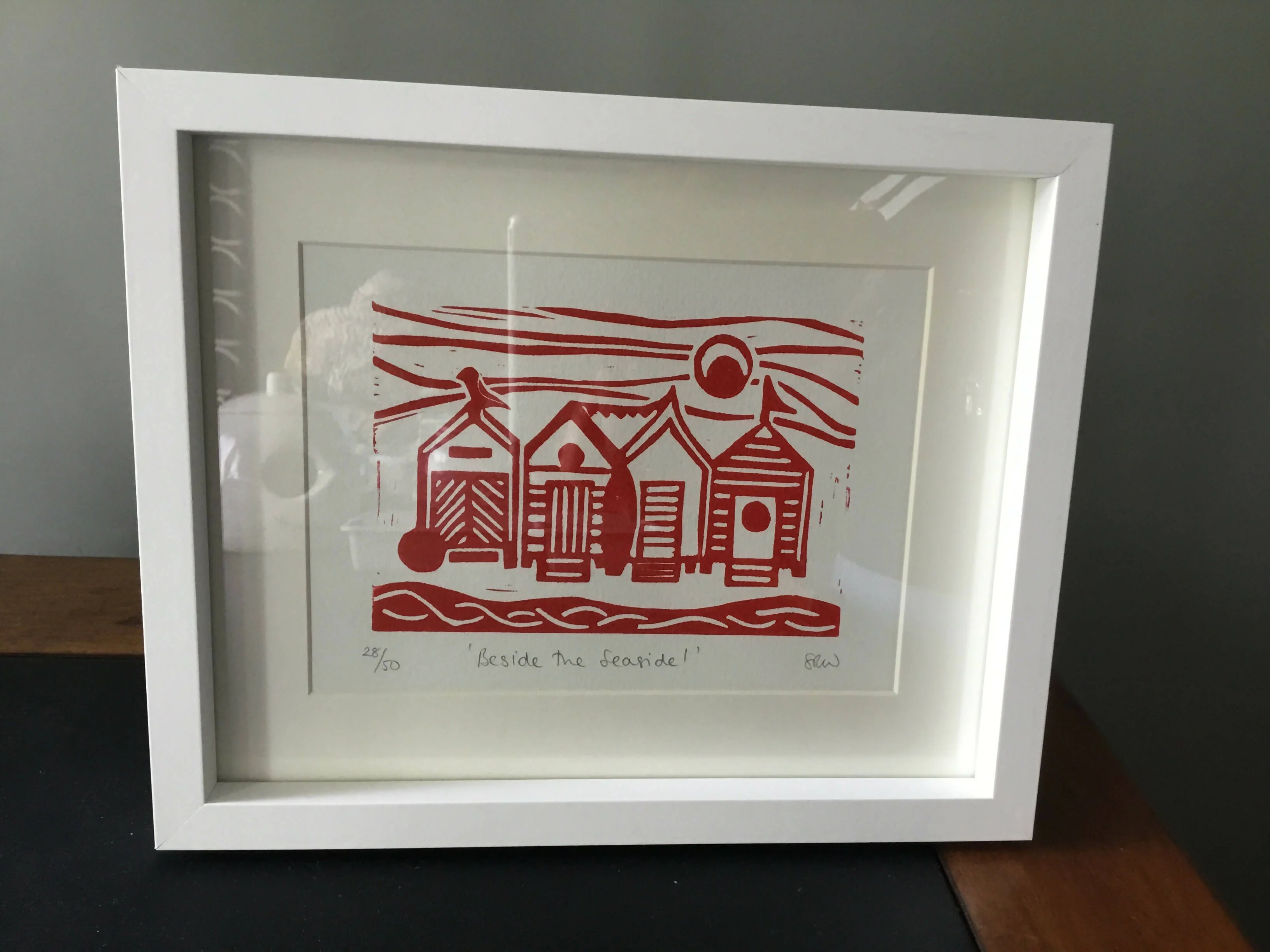 Beach Huts Framed Lino Cut Print - Image 15