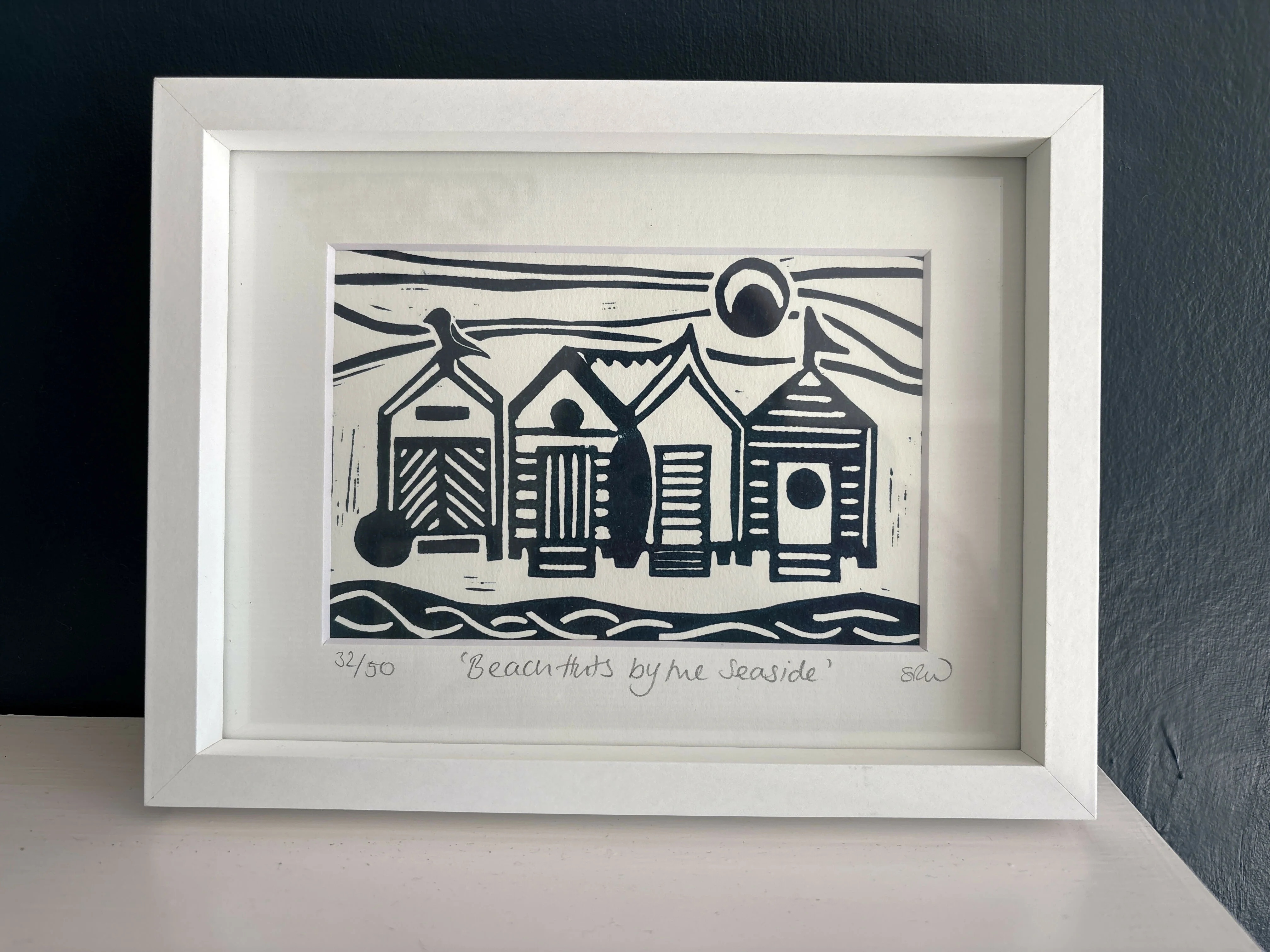 Beach Huts Framed Lino Cut Print - Image 17