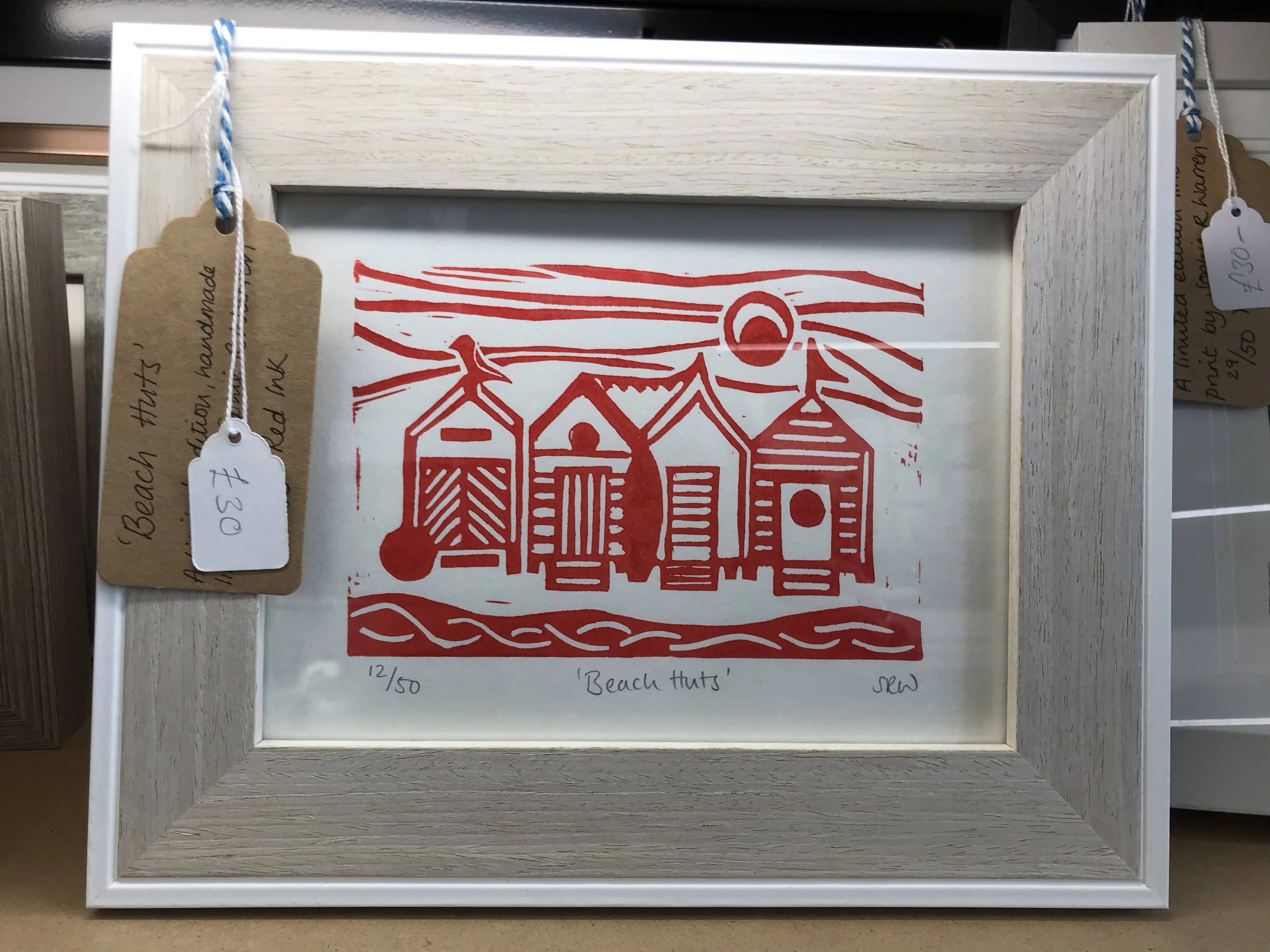 Beach Huts Framed Lino Cut Print - Image 7