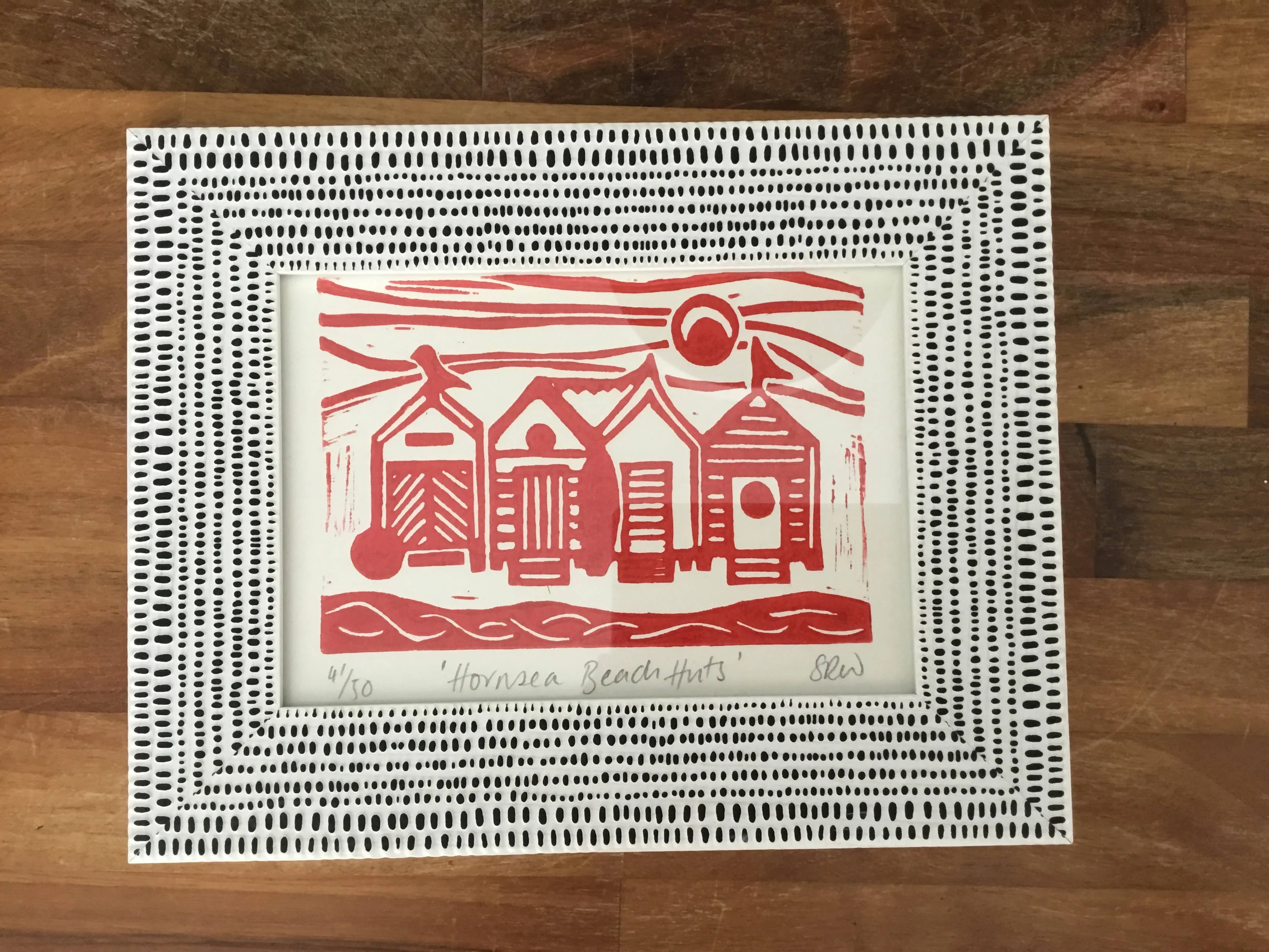 Beach Huts Framed Lino Cut Print - Image 8
