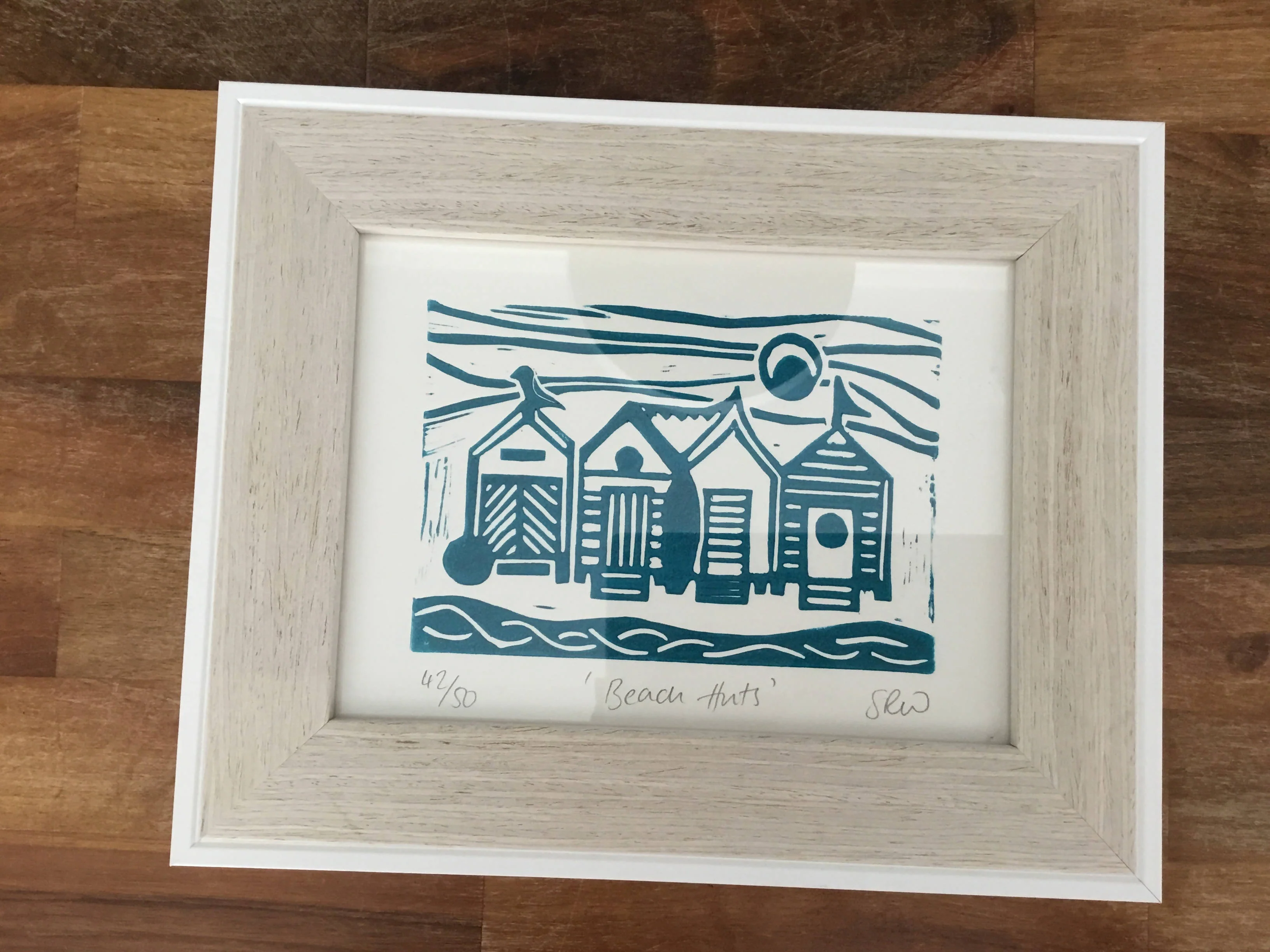 Beach Huts Framed Lino Cut Print - Image 9