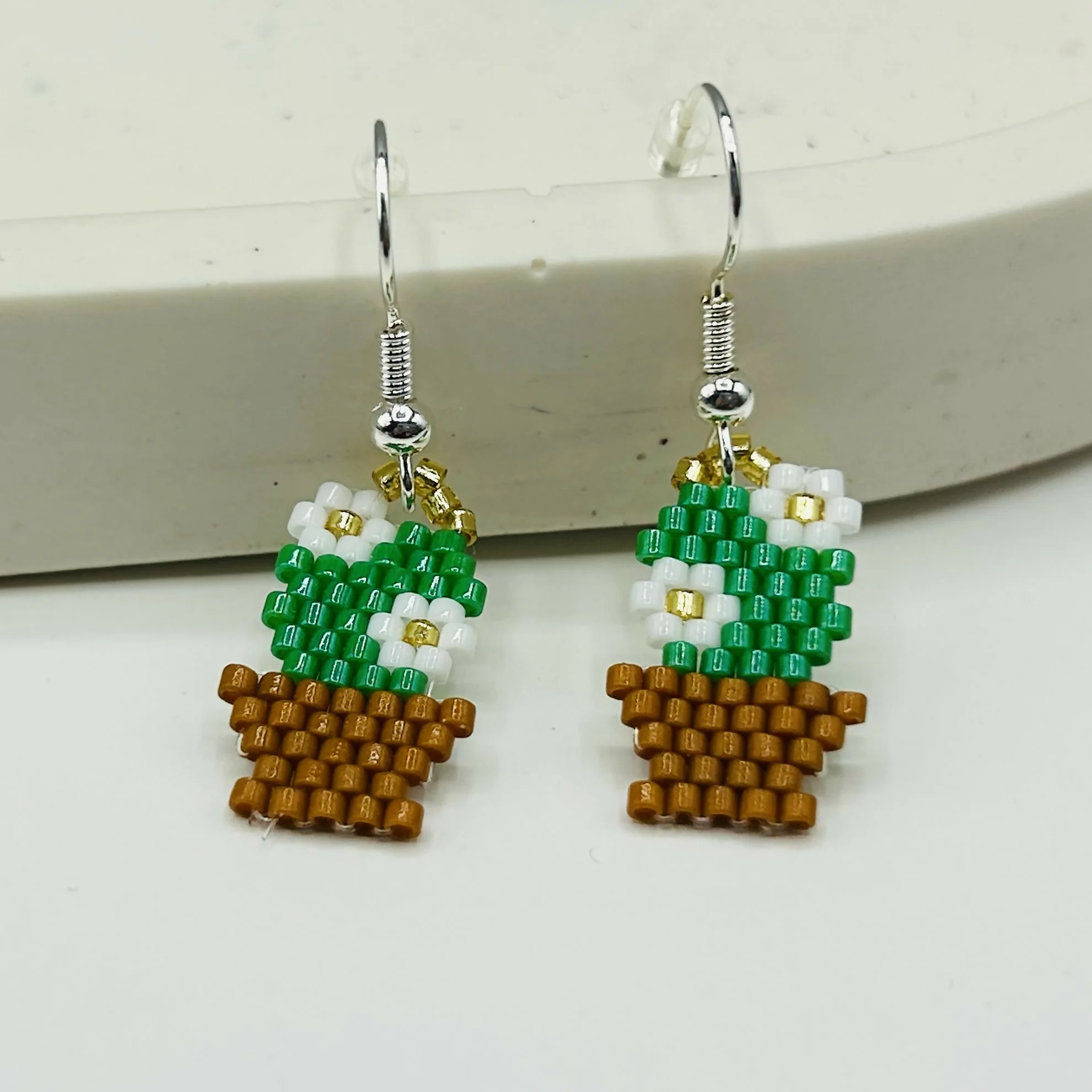 Beaded Cactus Plant Earrings – Handmade Seed Bead Jewellery