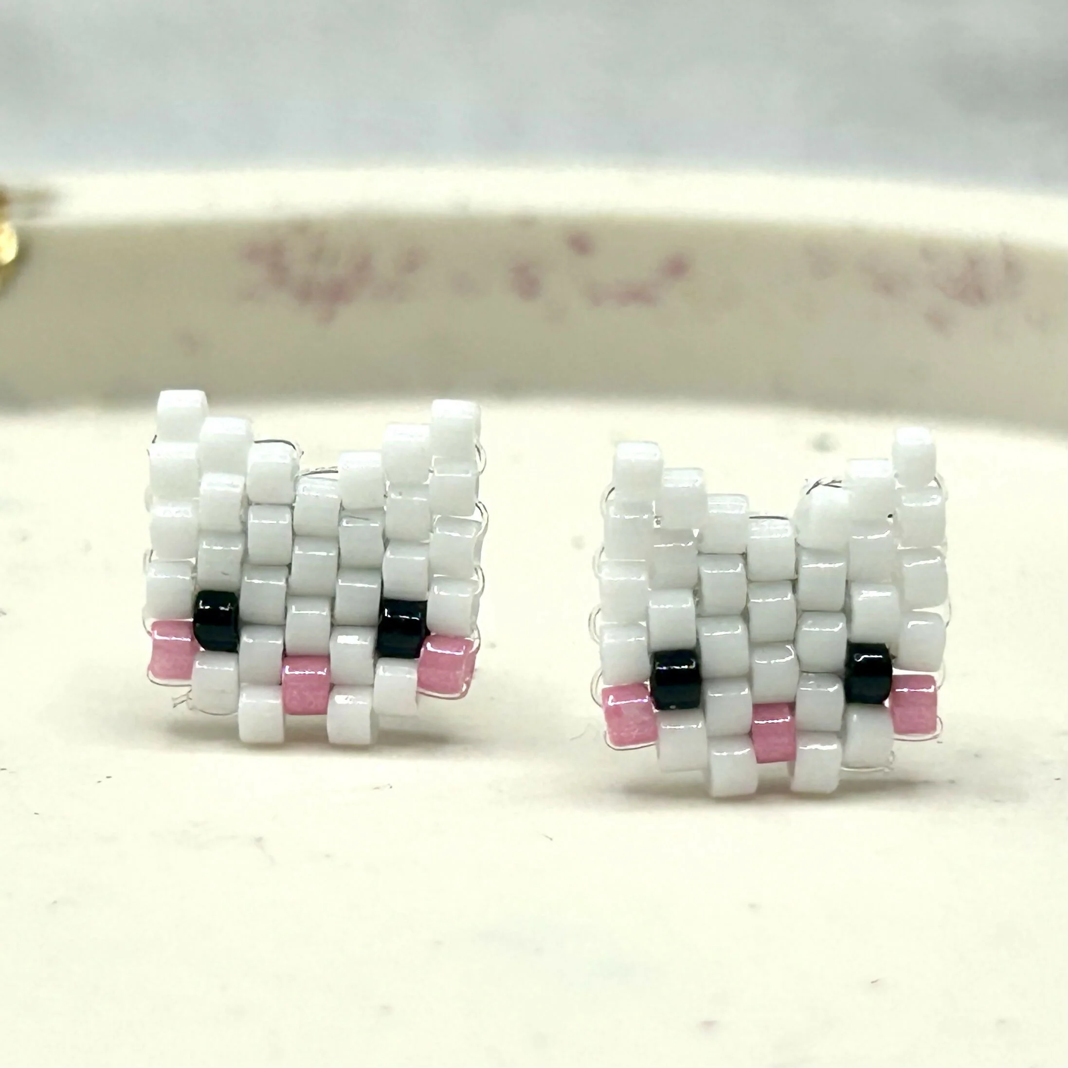 Beaded Cat Face Earrings – Handmade Studs