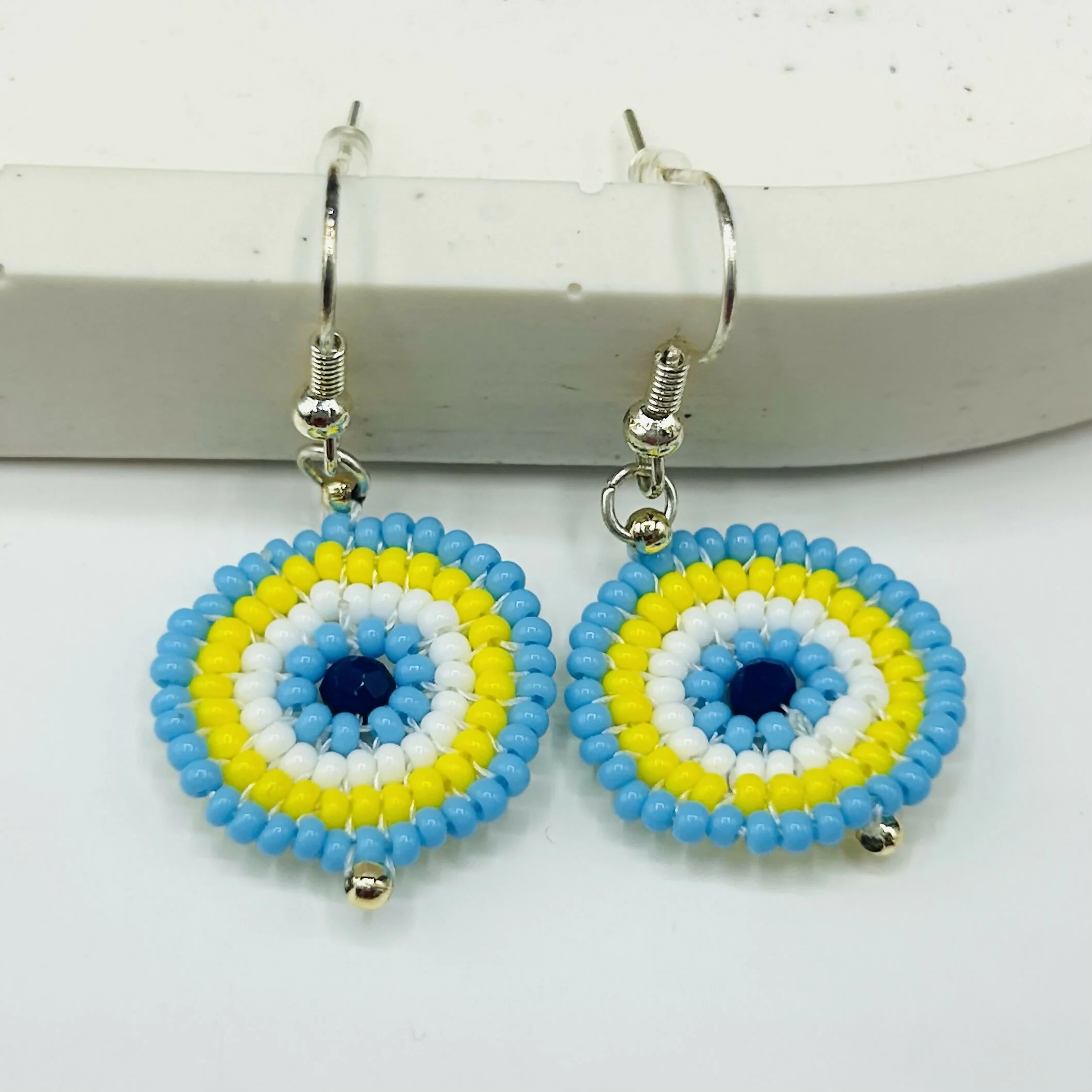 Beaded Evil Eye Circle Earrings – Handmade Mediterranean Jewellery, Protection Charm - Image 2