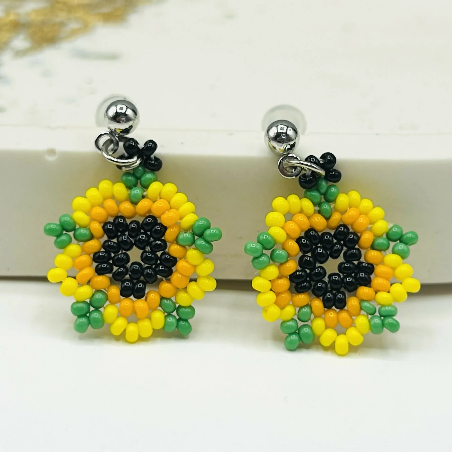 Beaded Flower Stud Earrings – Handmade Floral Jewellery - Image 5