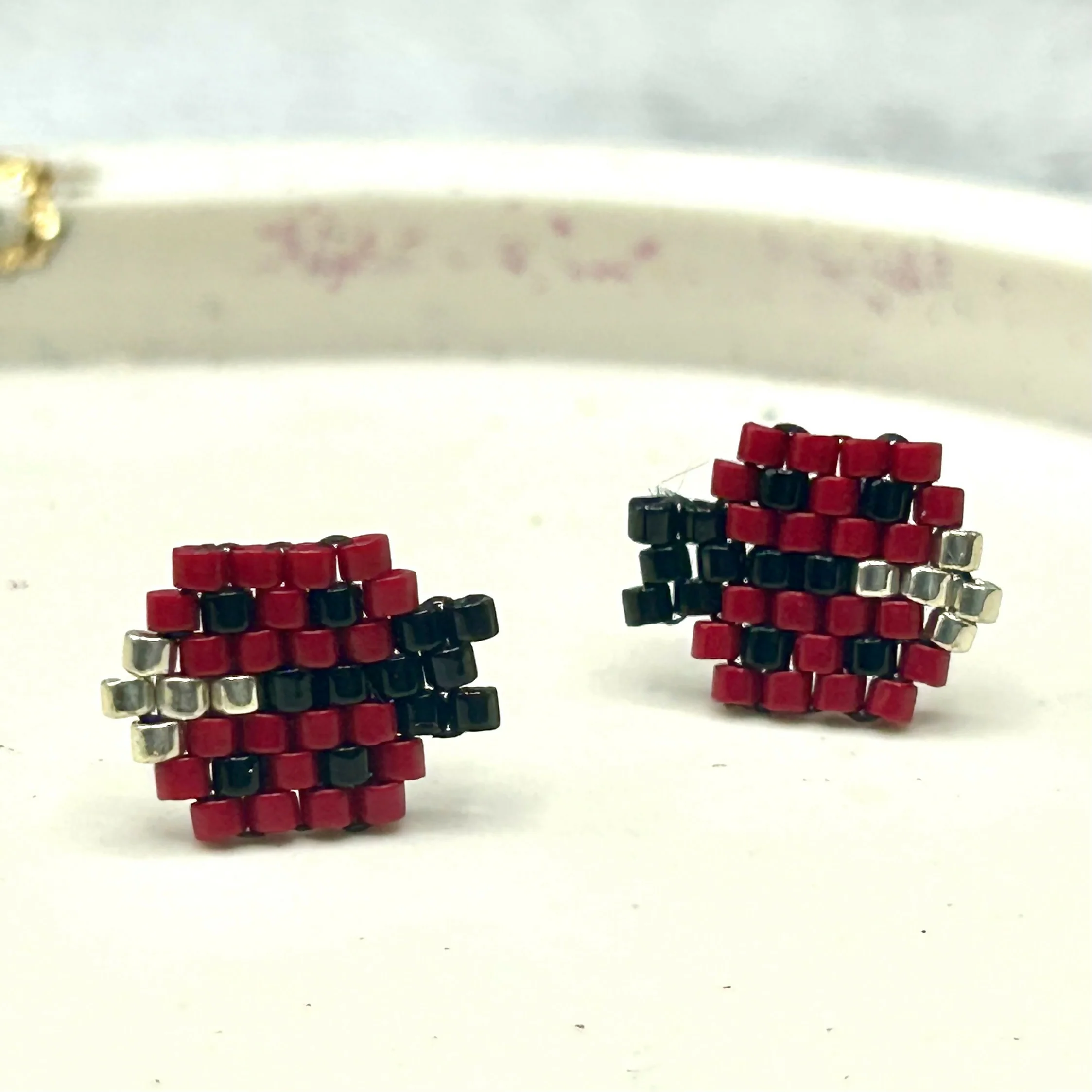 Beaded Ladybird Earrings – Handmade Pixel Bug Studs