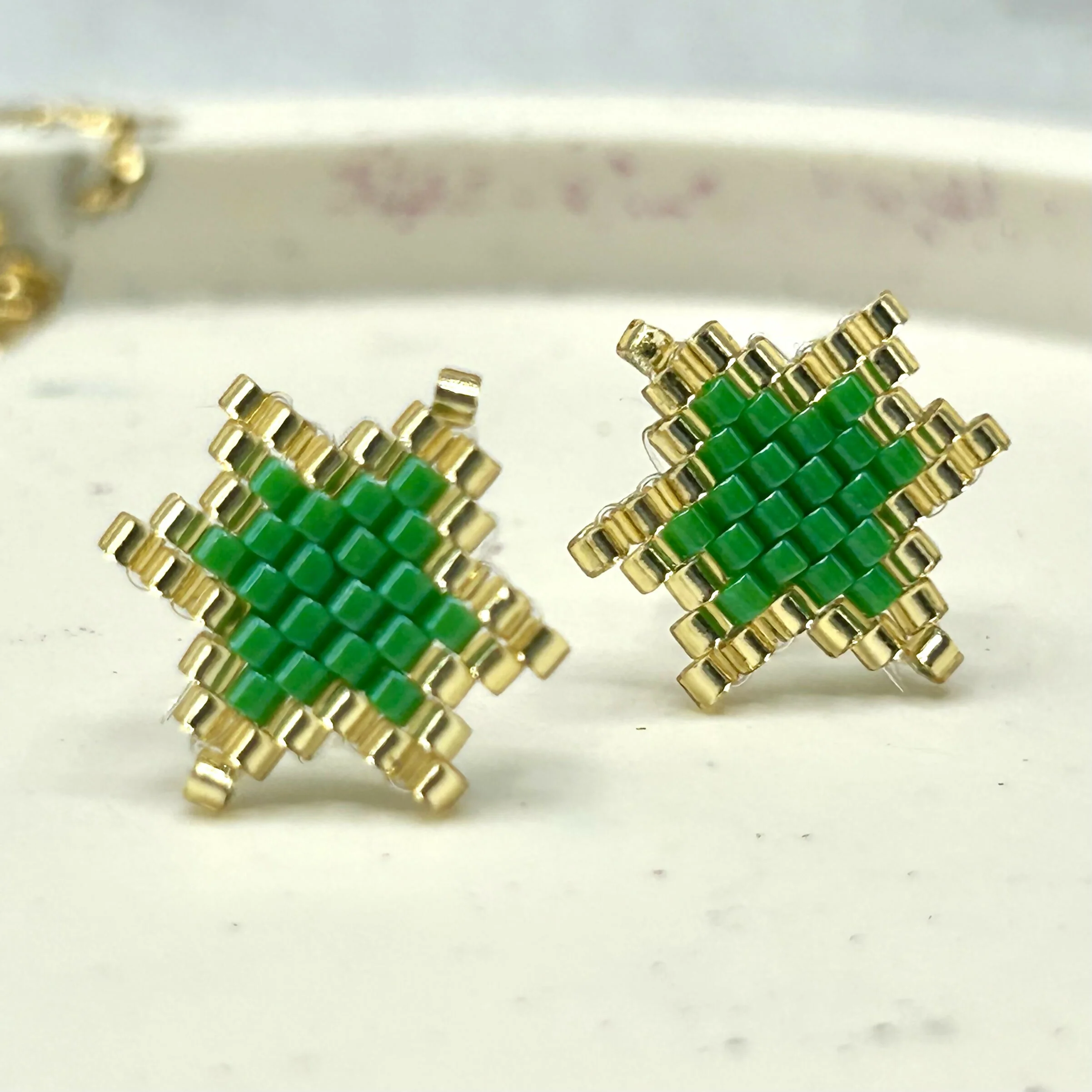 Beaded Star Earrings – Handmade Seed Bead Studs