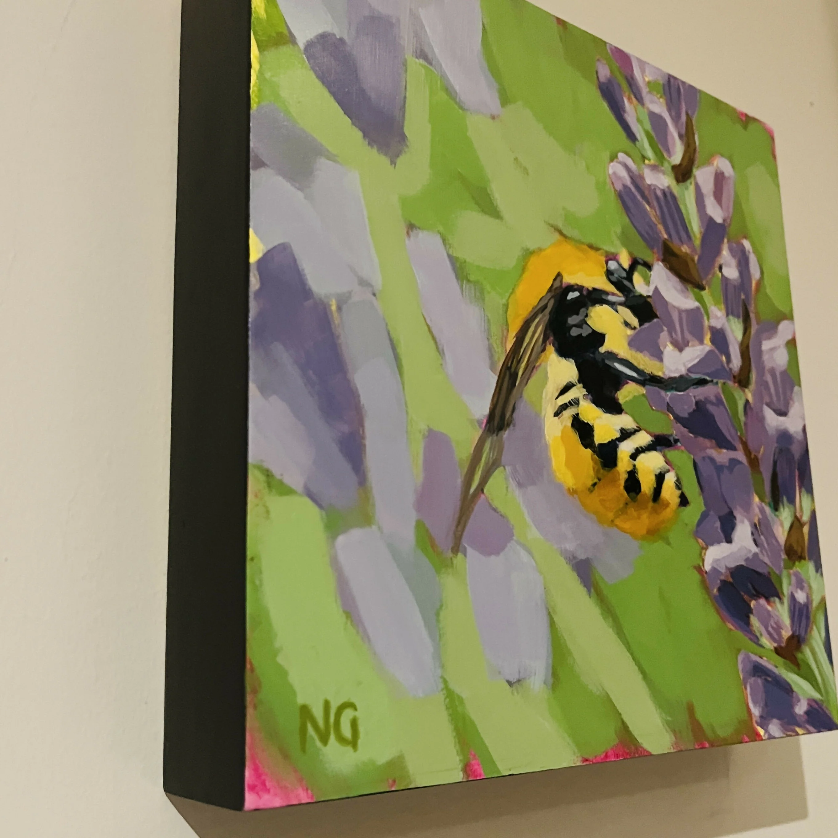 Bee on Lavender - Original Acrylic Painting - Image 2