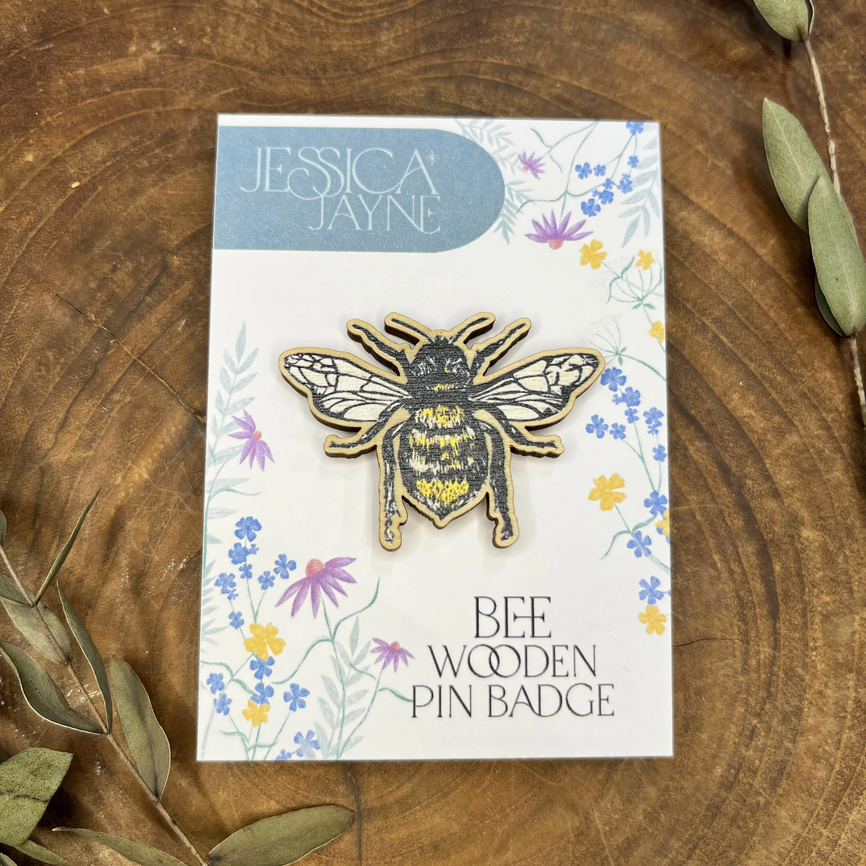 Bee Wooden Pin Badge