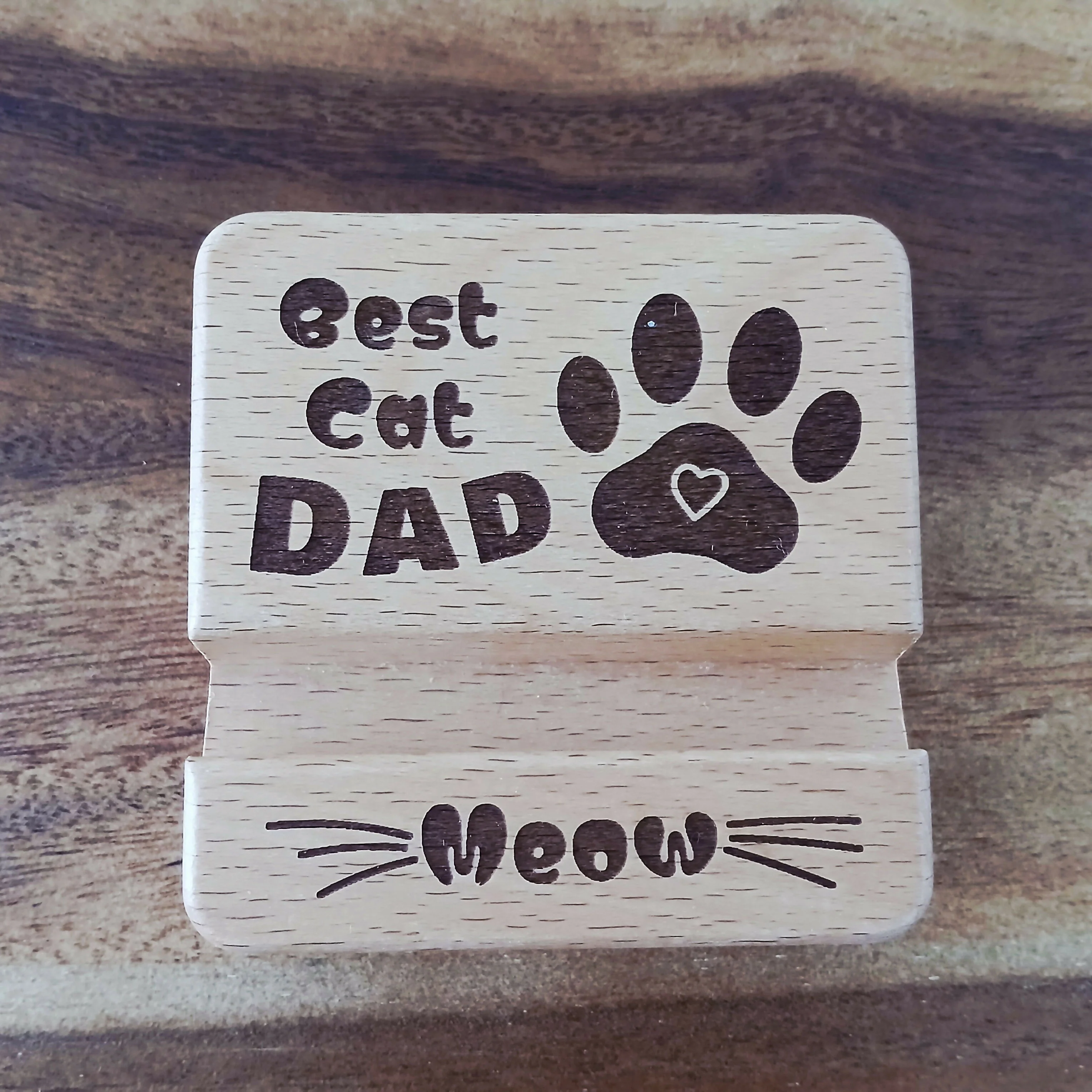 Best Cat Dad Wooden Mobile Phone Stand Holder