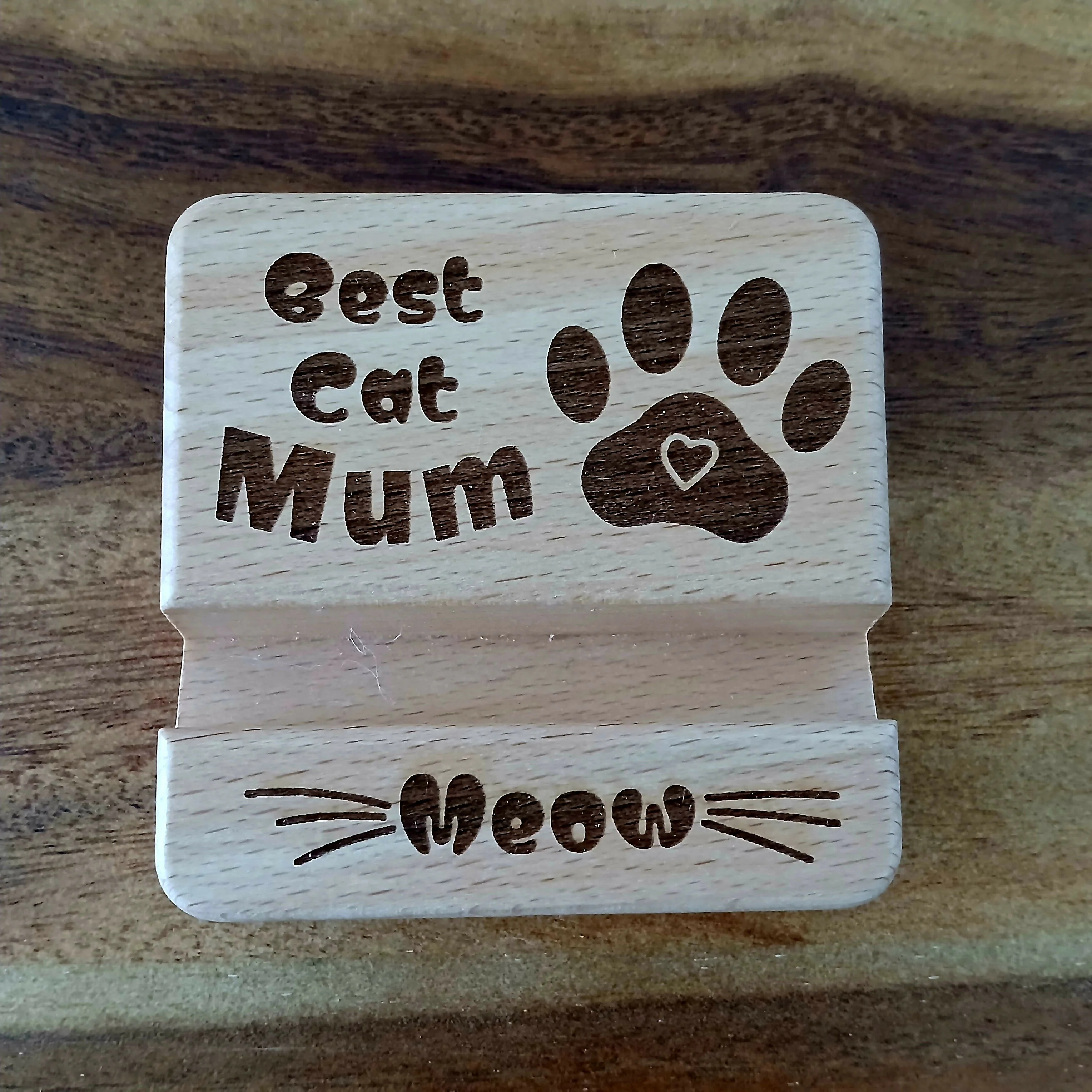 Best Cat Mum Wooden Mobile Phone Stand Holder