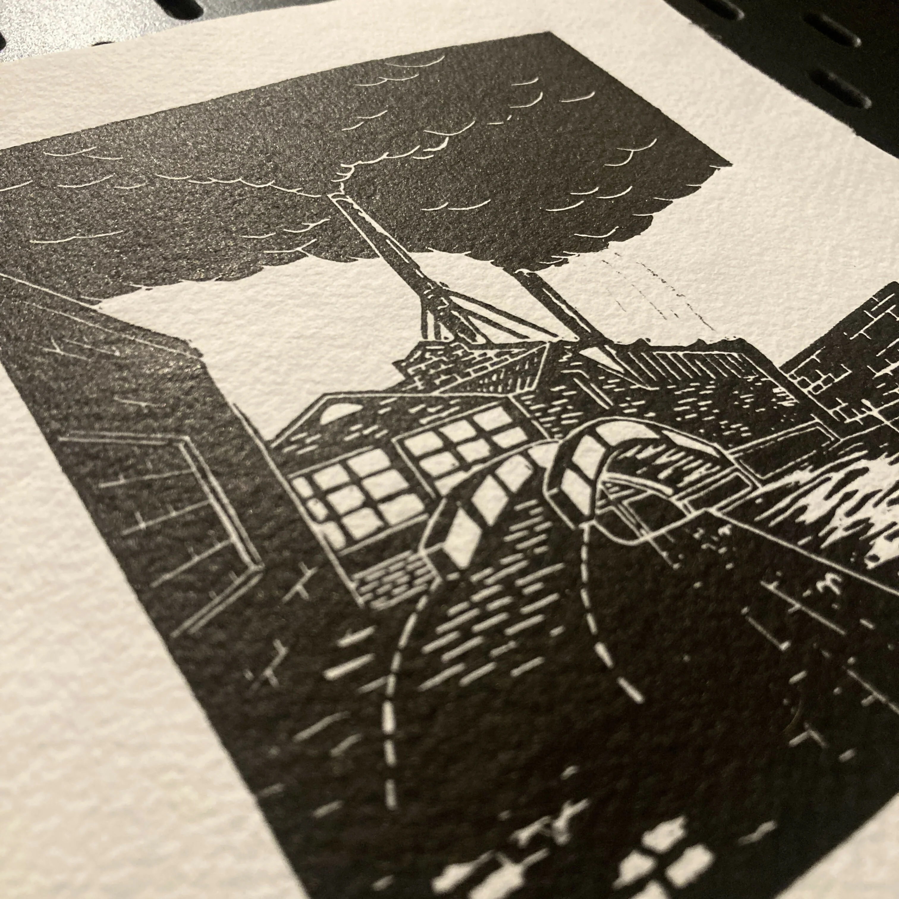 Birmingham Canal - Hand Carved Lino Print On Khadi Paper - Image 5