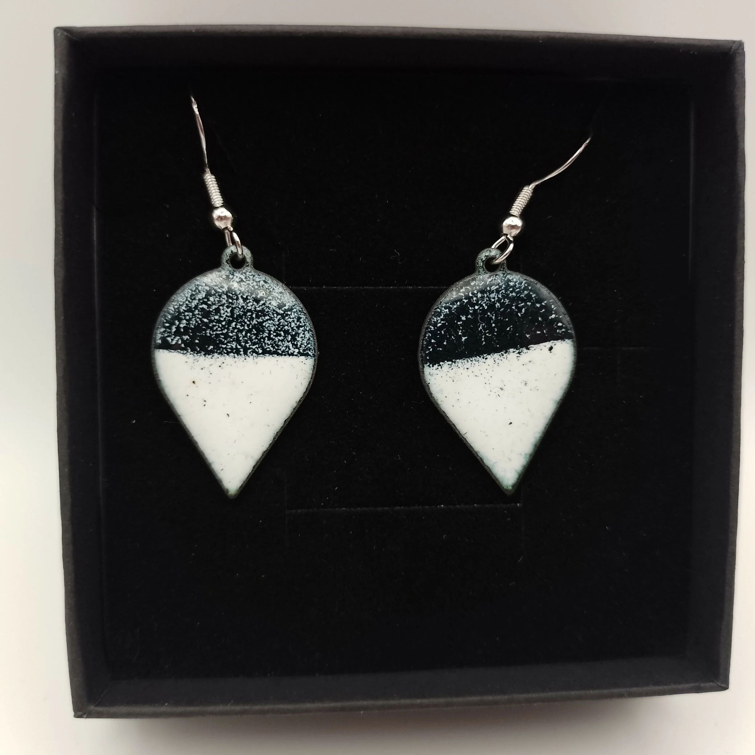 Black and White Teardrop Enamel Earrings