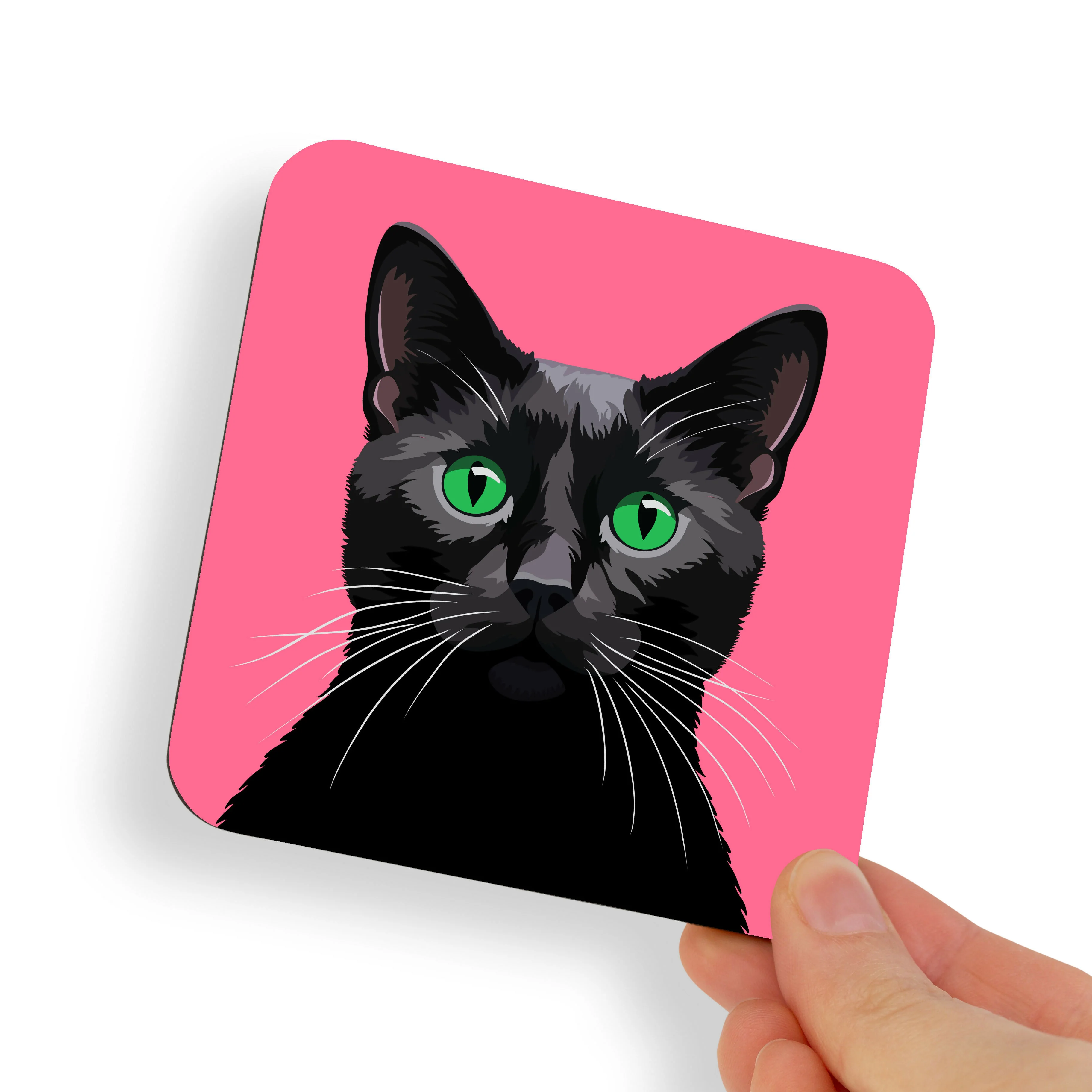 Black Cat Green Eyes Coaster