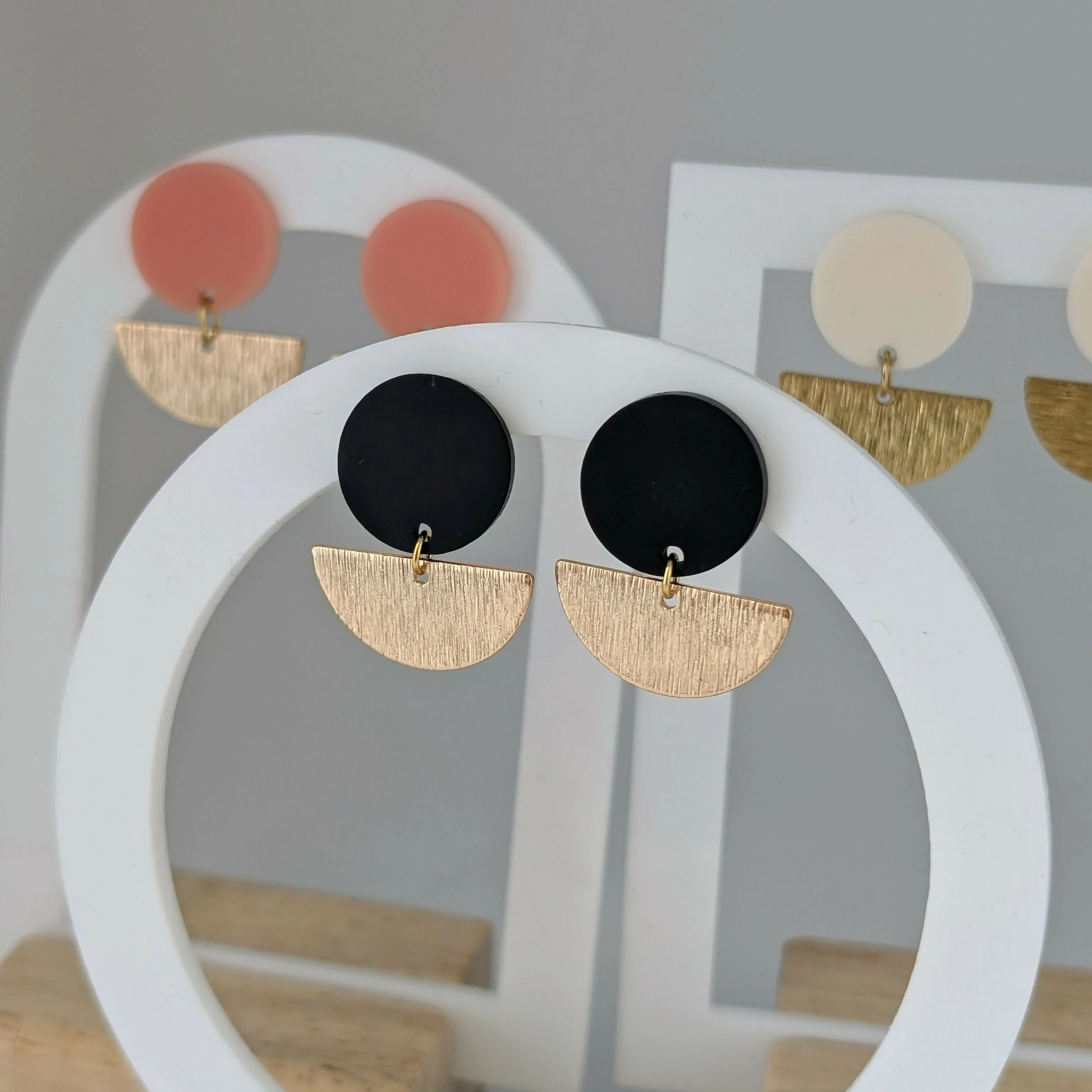 Black Geometric Earrings in Gold or Silver - Image 6