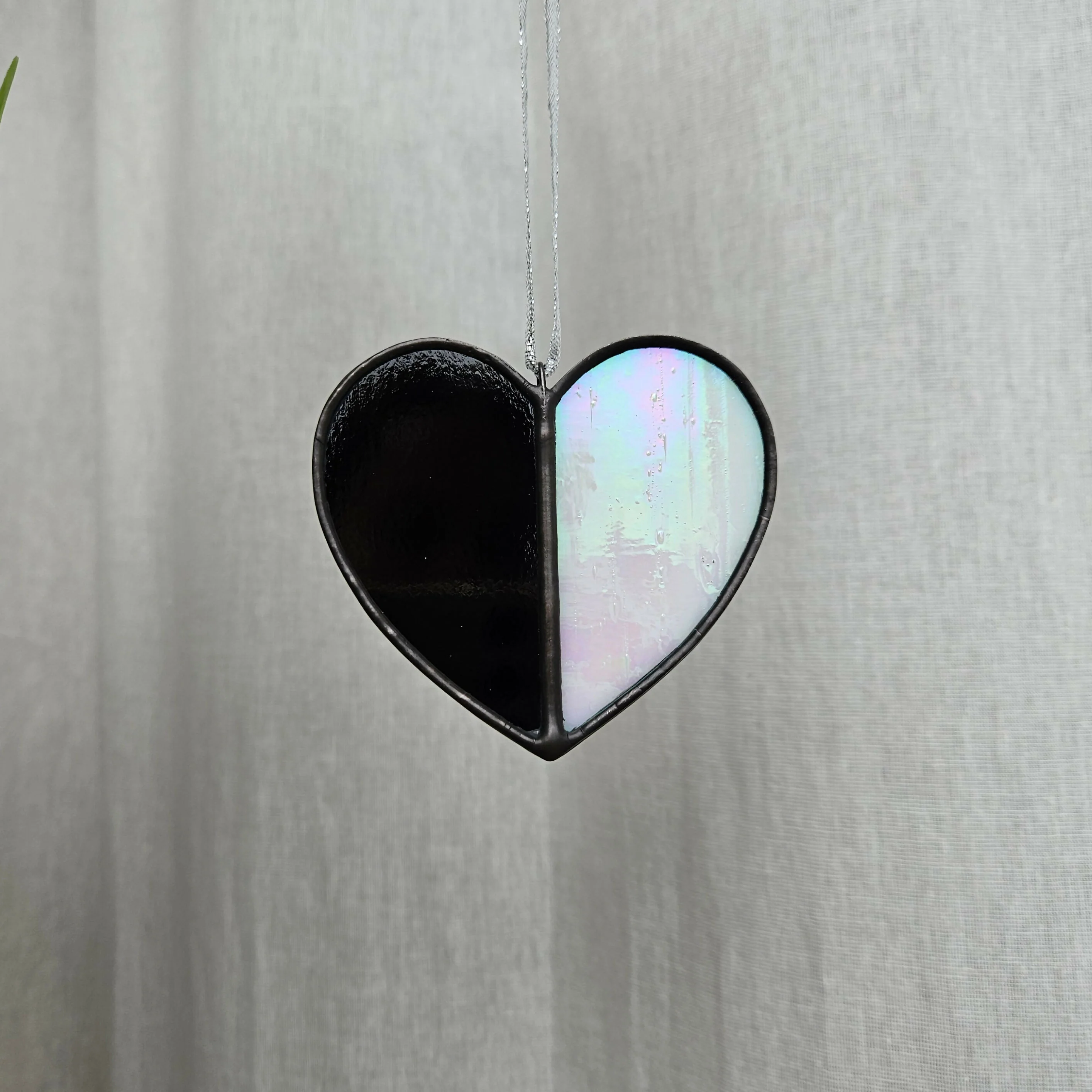 Black & Iridescent White Heart Stained Glass Decoration