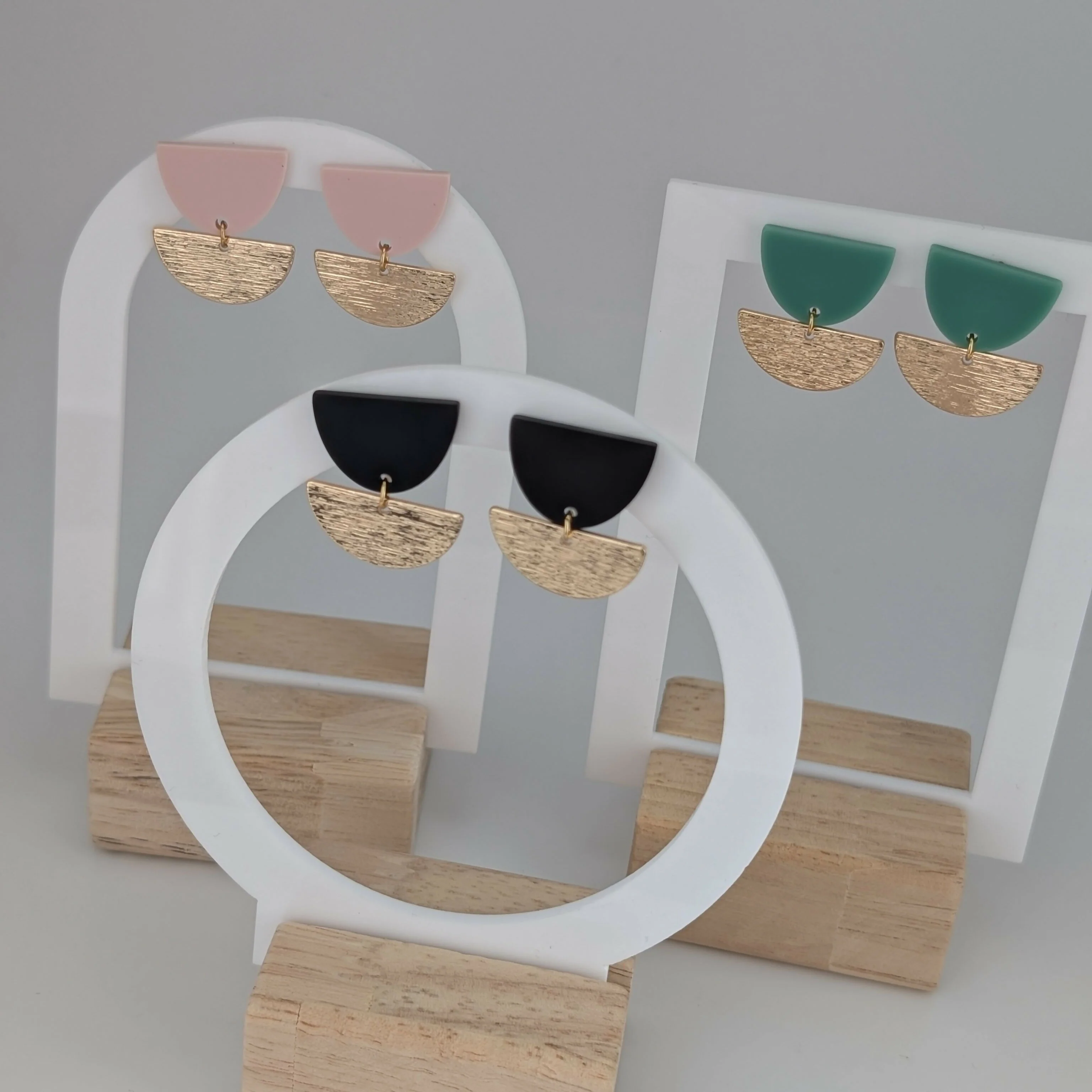 Black Tulip Geometric Earrings in Gold or Silver - Image 8