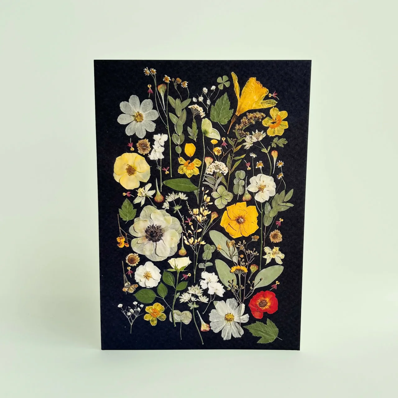 Black & Yellow Pressed Flower Print Card