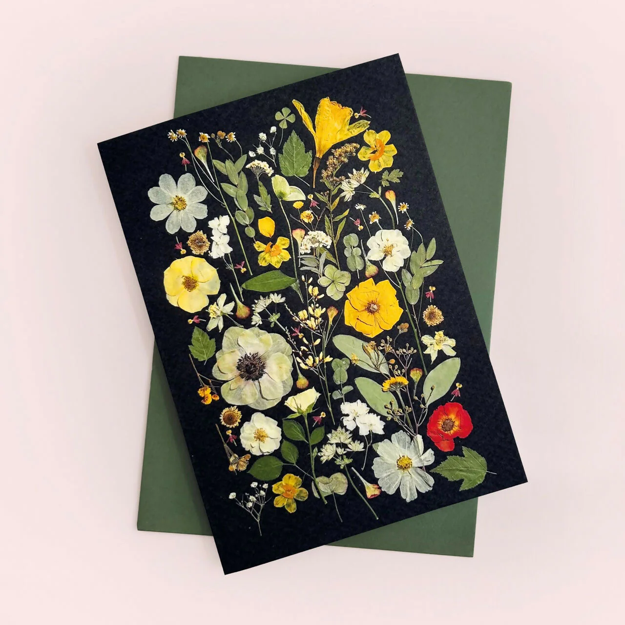 Black & Yellow Pressed Flower Print Card - Image 2