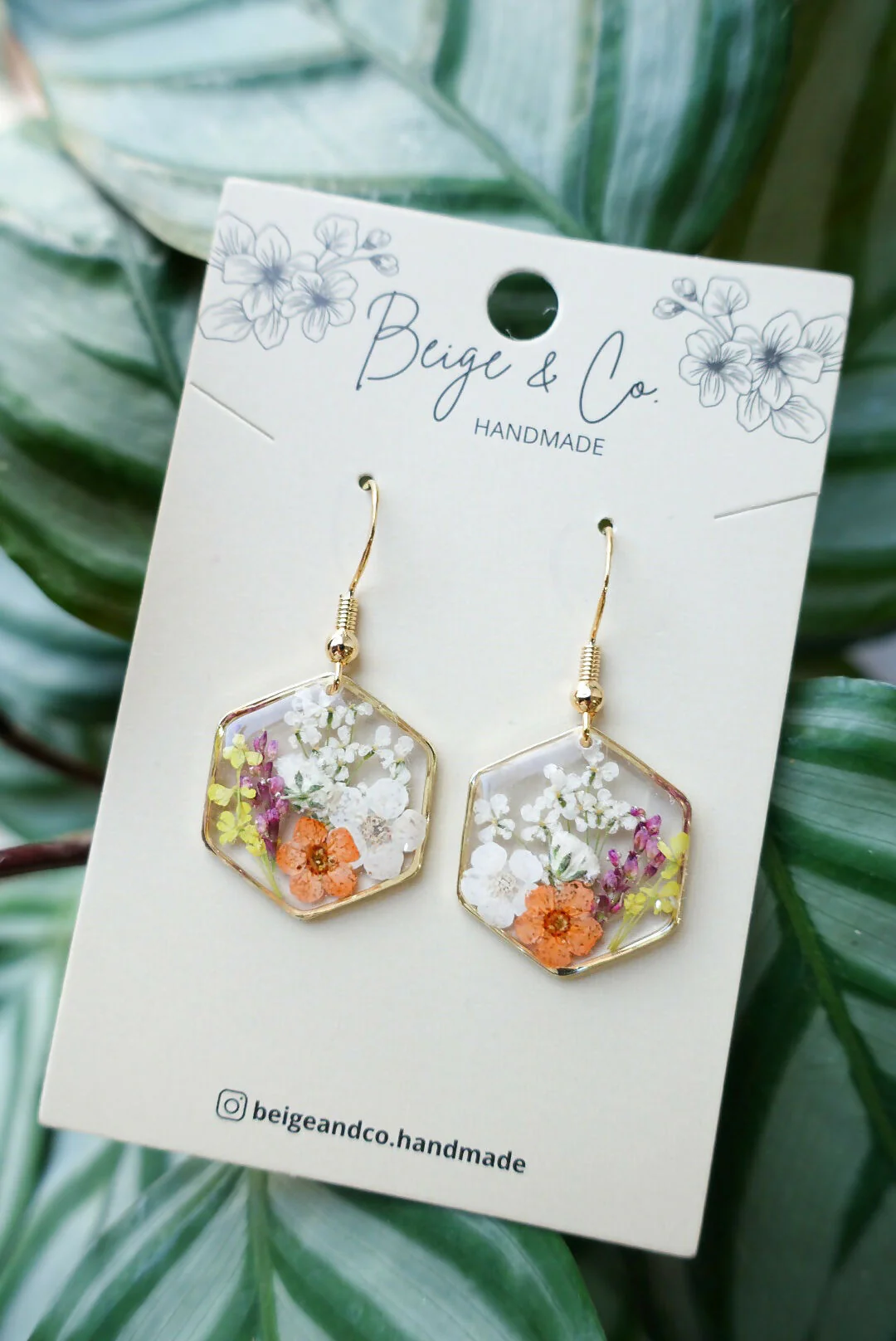 Blossomia Orange Pressed Flower Earrings - Image 2