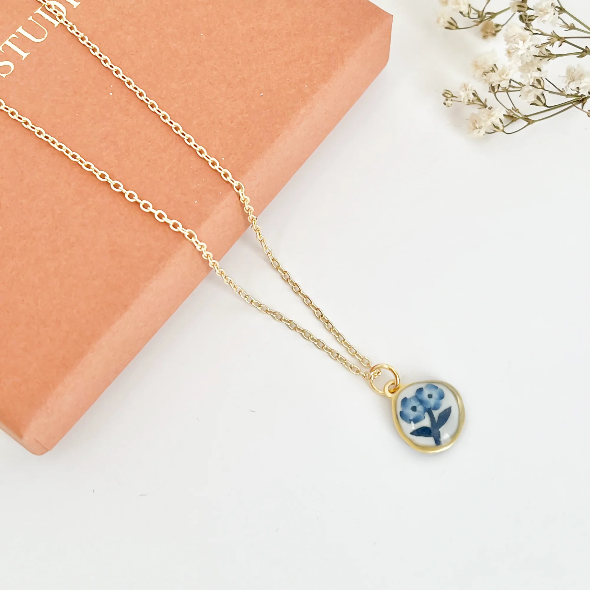 Blue China Necklace No. 1 - Handmade Polymer Clay Necklace - Image 4