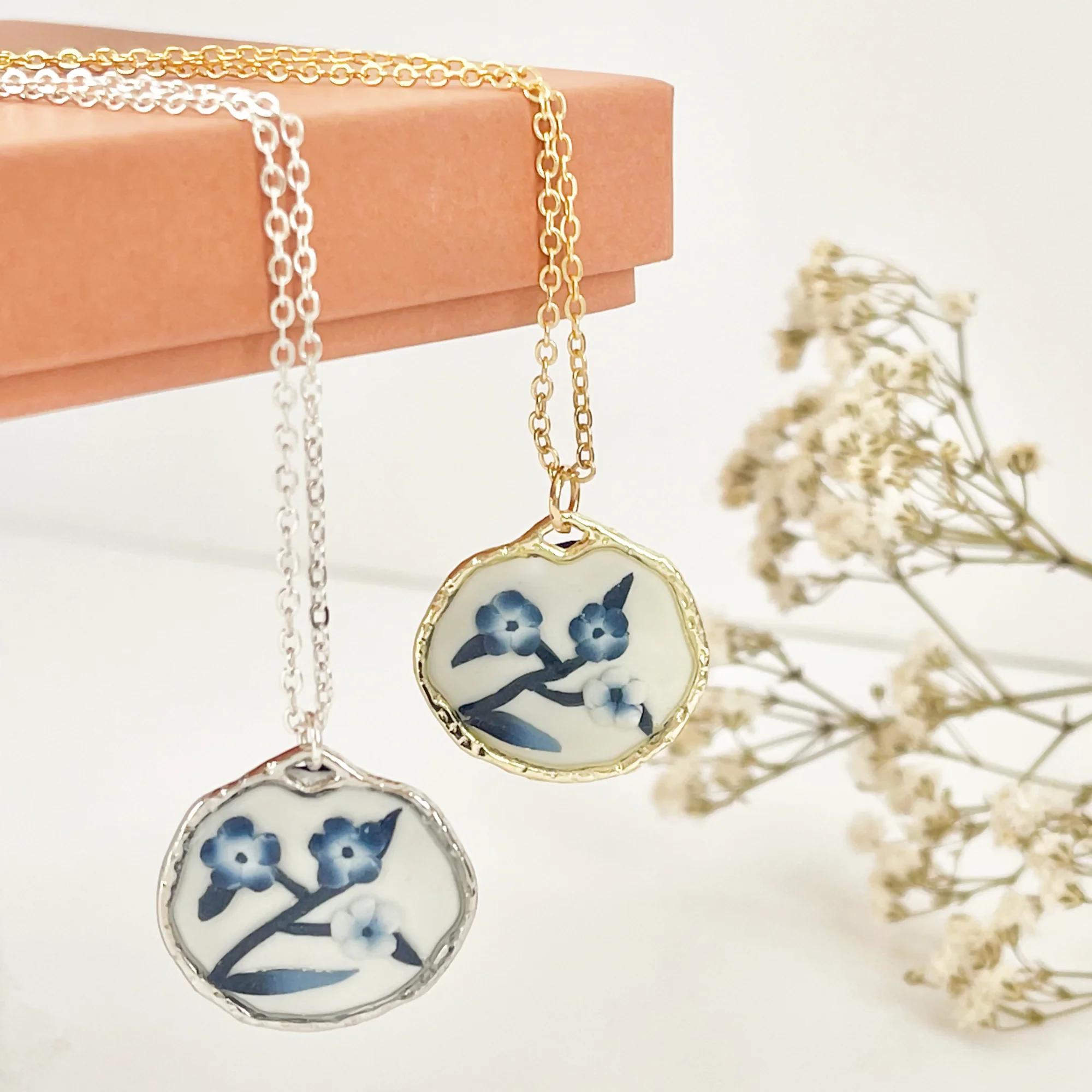 Blue China Necklace No. 2 - Handmade Polymer Clay Necklace - Image 2