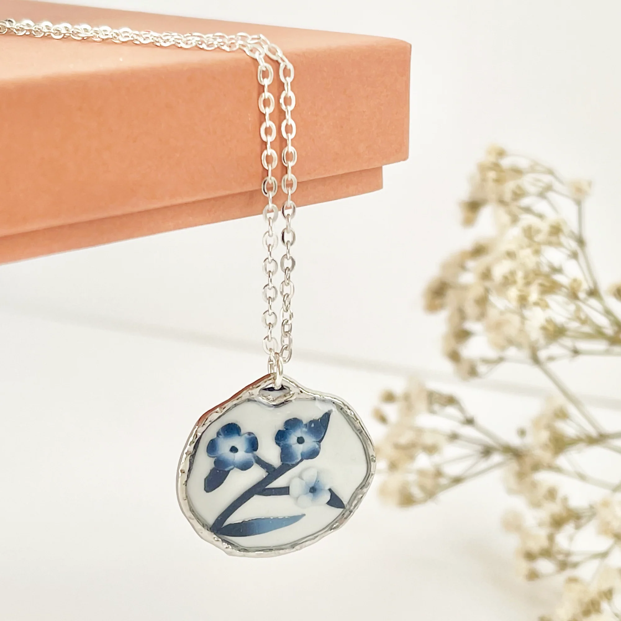 Blue China Necklace No. 2 - Handmade Polymer Clay Necklace - Image 6