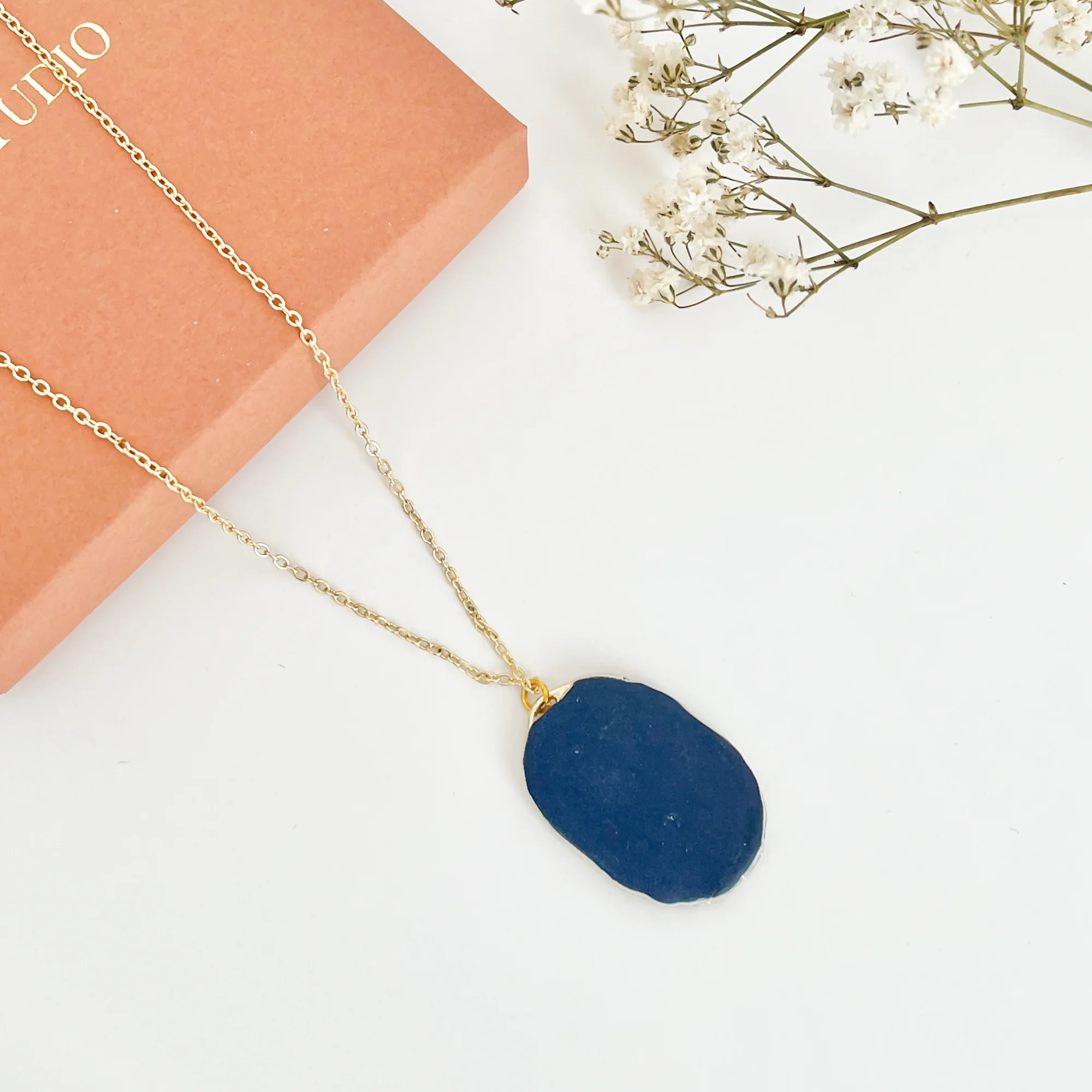 Blue China Necklace No. 3 - Handmade Polymer Clay Necklace - Image 5
