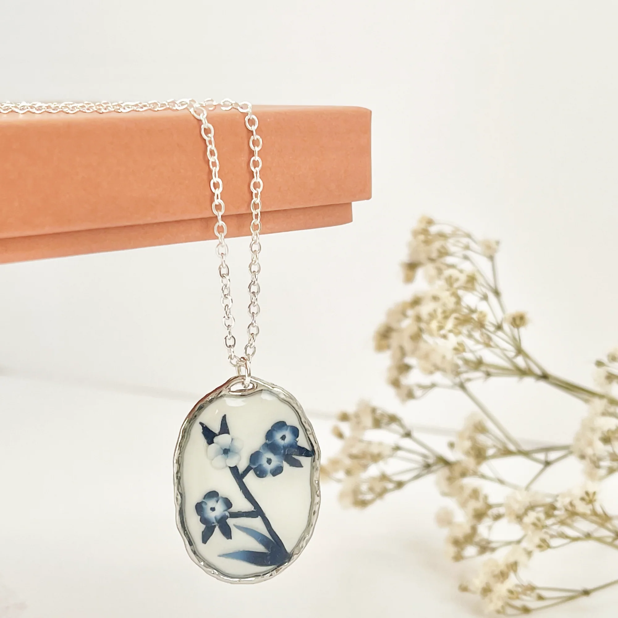 Blue China Necklace No. 3 - Handmade Polymer Clay Necklace - Image 6