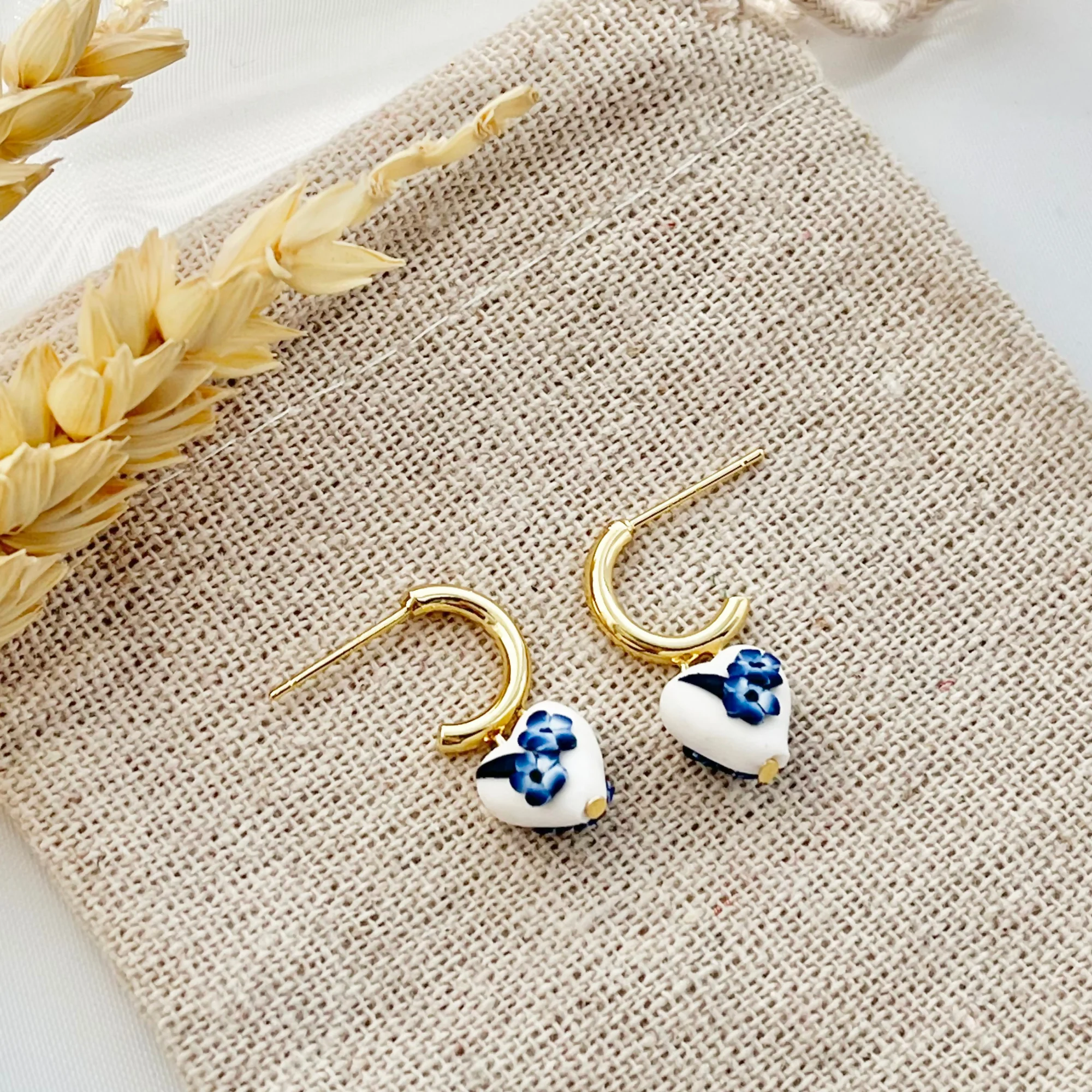 Blue China No. 10 - Handmade Polymer Clay Earrings - Image 2