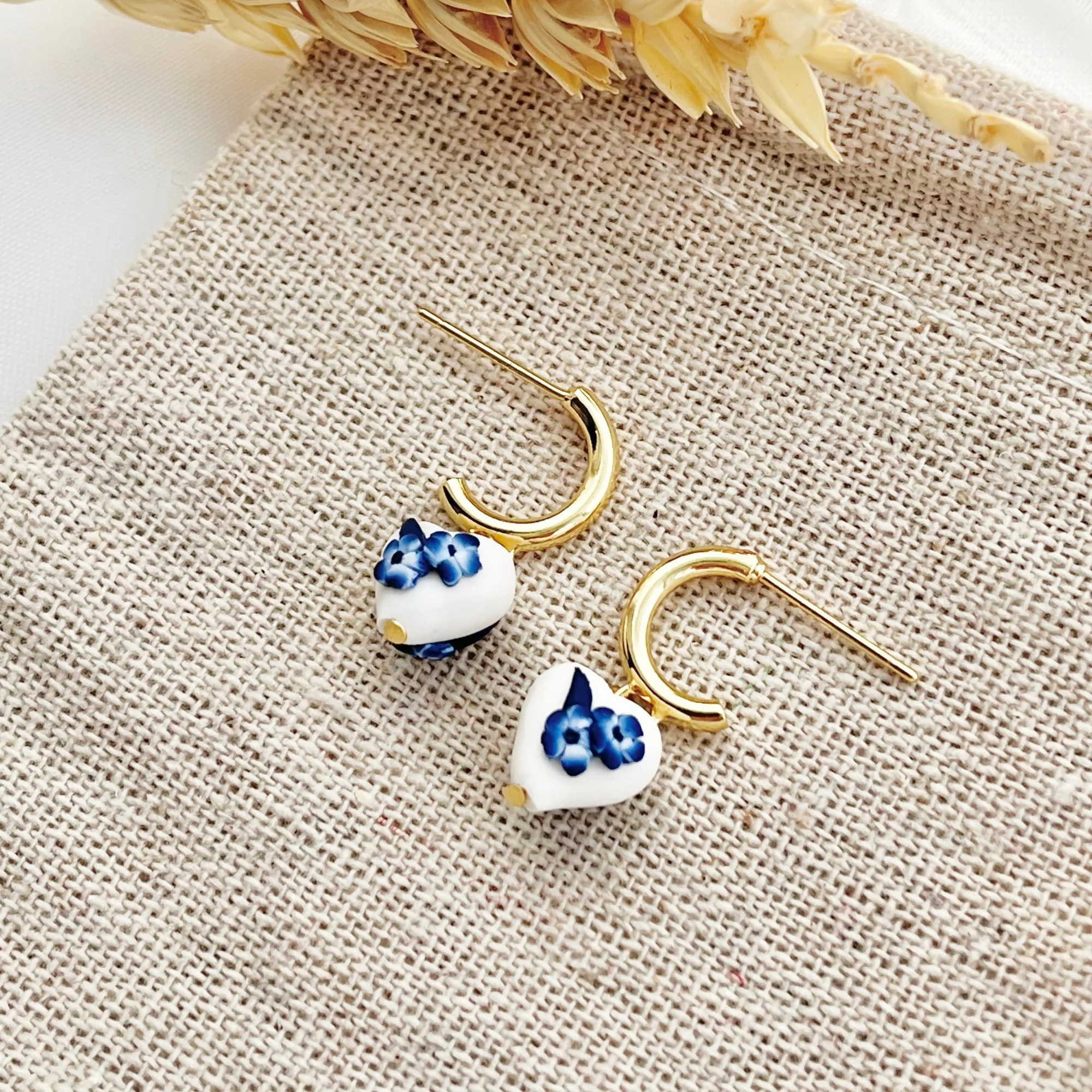 Blue China No. 10 - Handmade Polymer Clay Earrings - Image 3