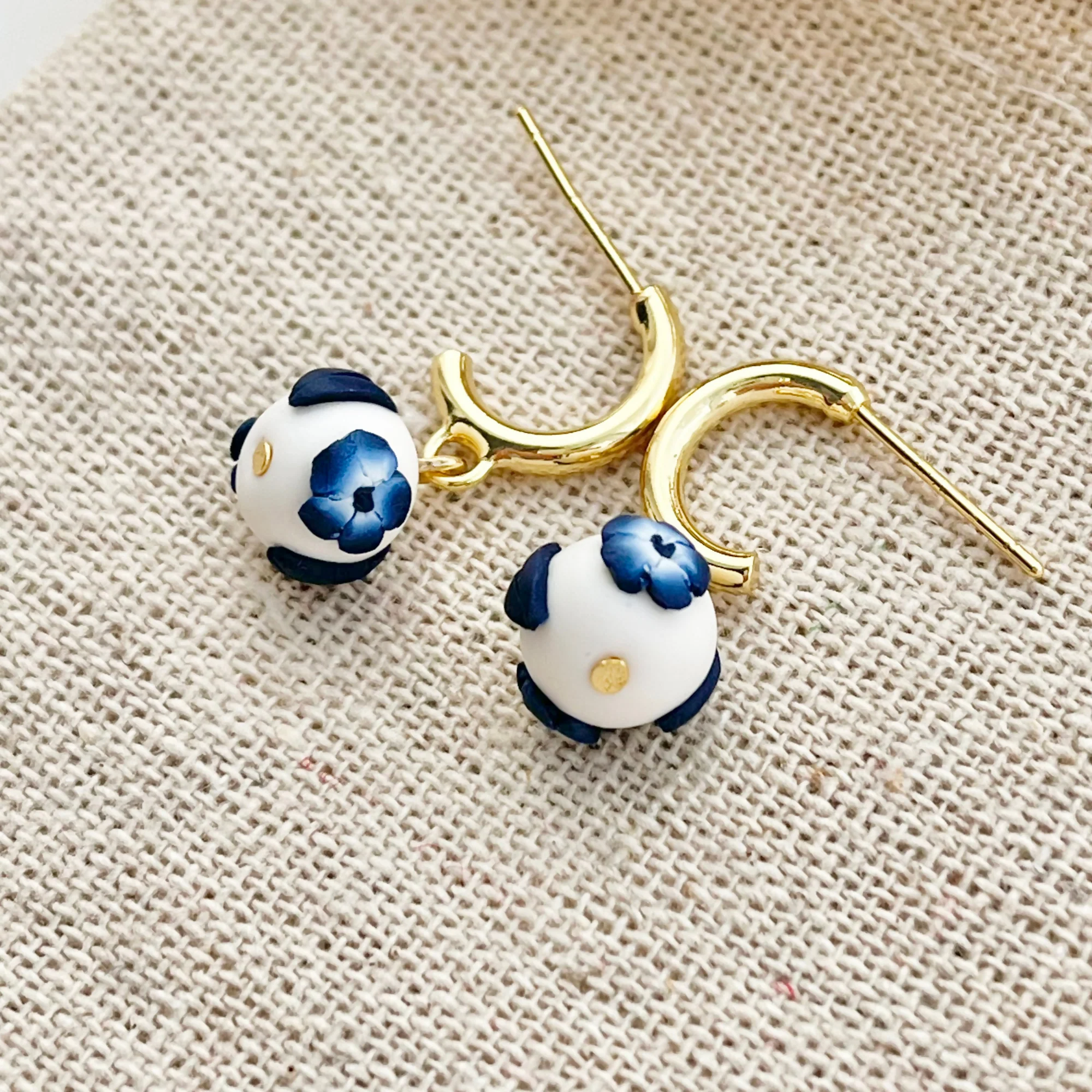 Blue China No. 9 - Handmade Polymer Clay Earrings - Image 3