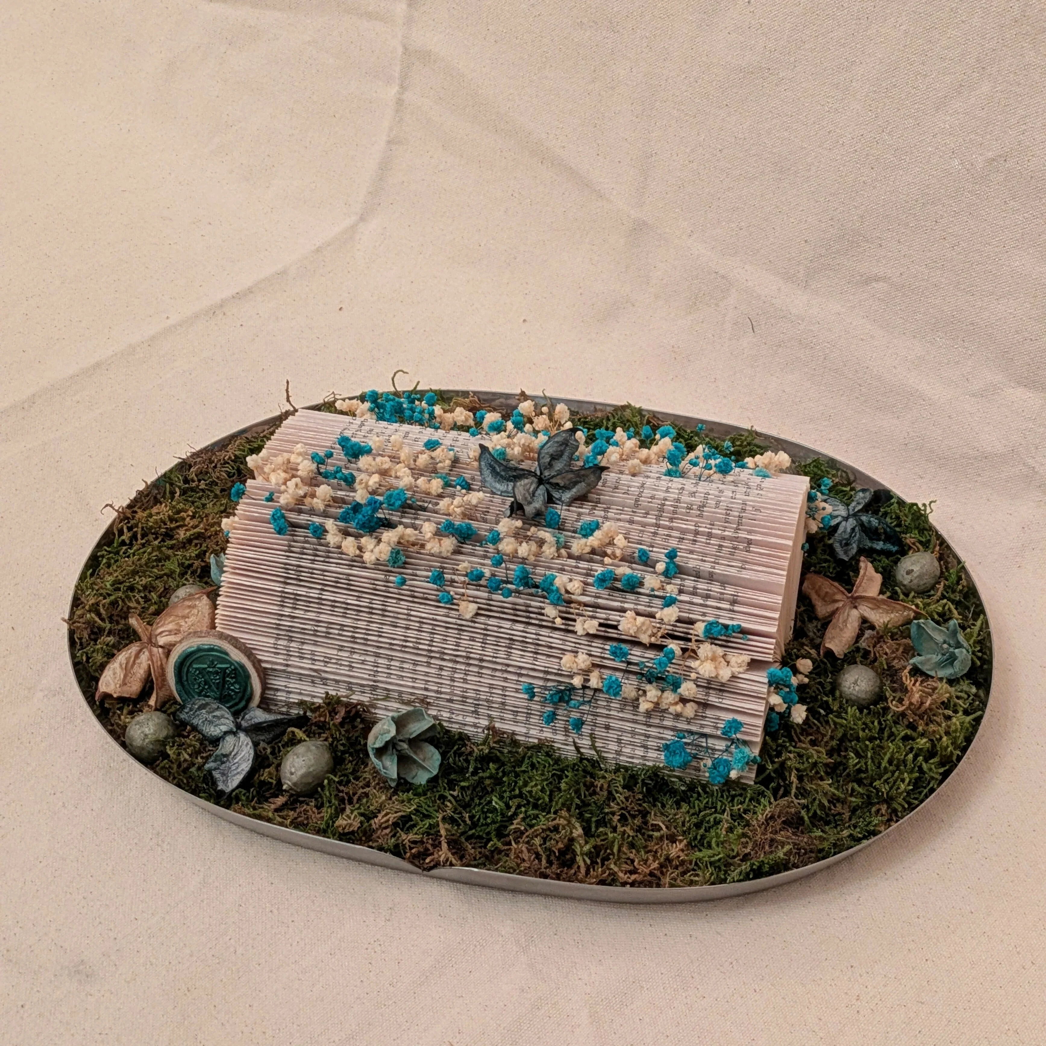 Blue Floral Arrangement on Silver Tray