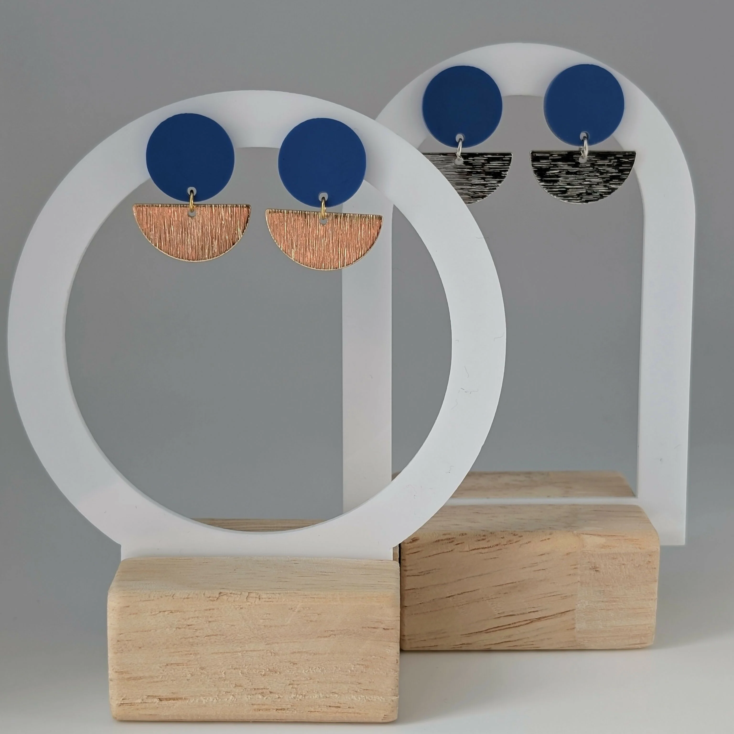 Blue Geometric Earrings in Gold or Silver - Image 4