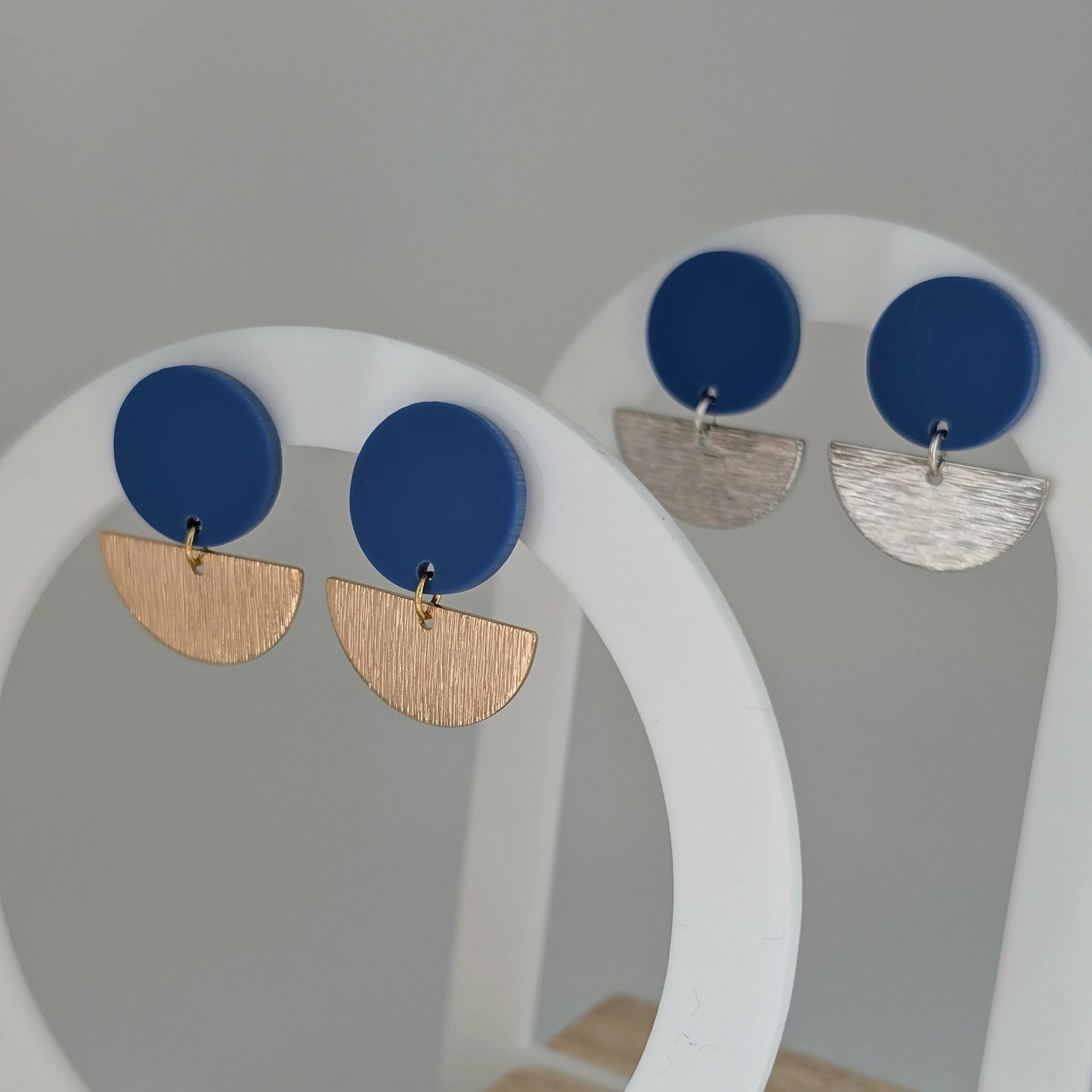 Blue Geometric Earrings in Gold or Silver - Image 5