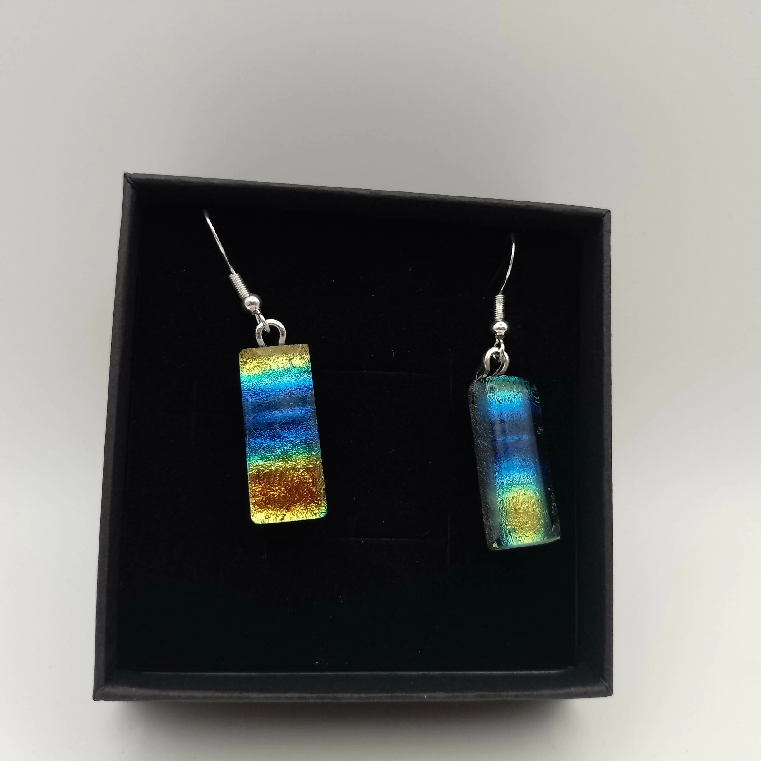 Blue, Gold and Green Dichroic Earrings