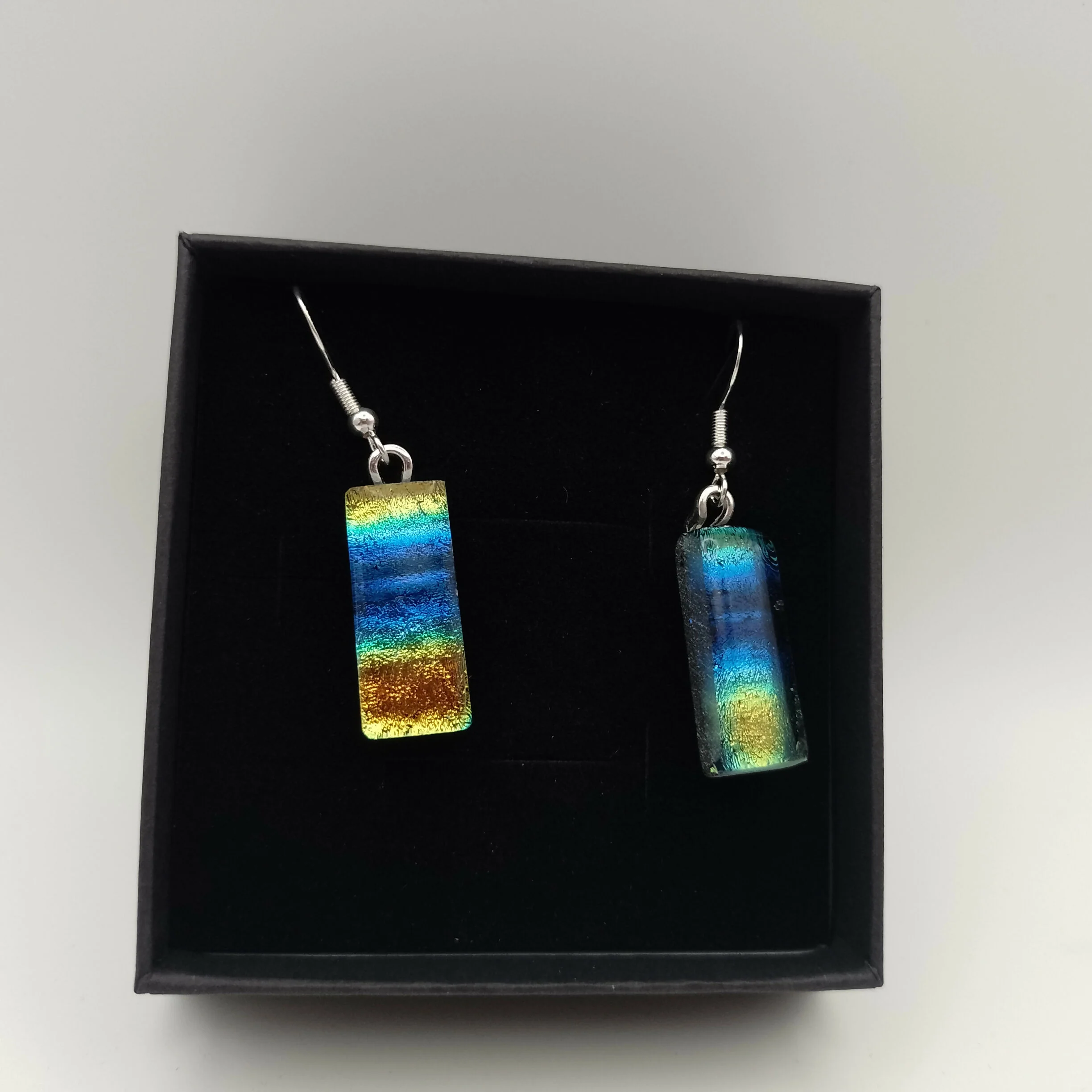 Blue, Gold and Green Dichroic Earrings - Image 2