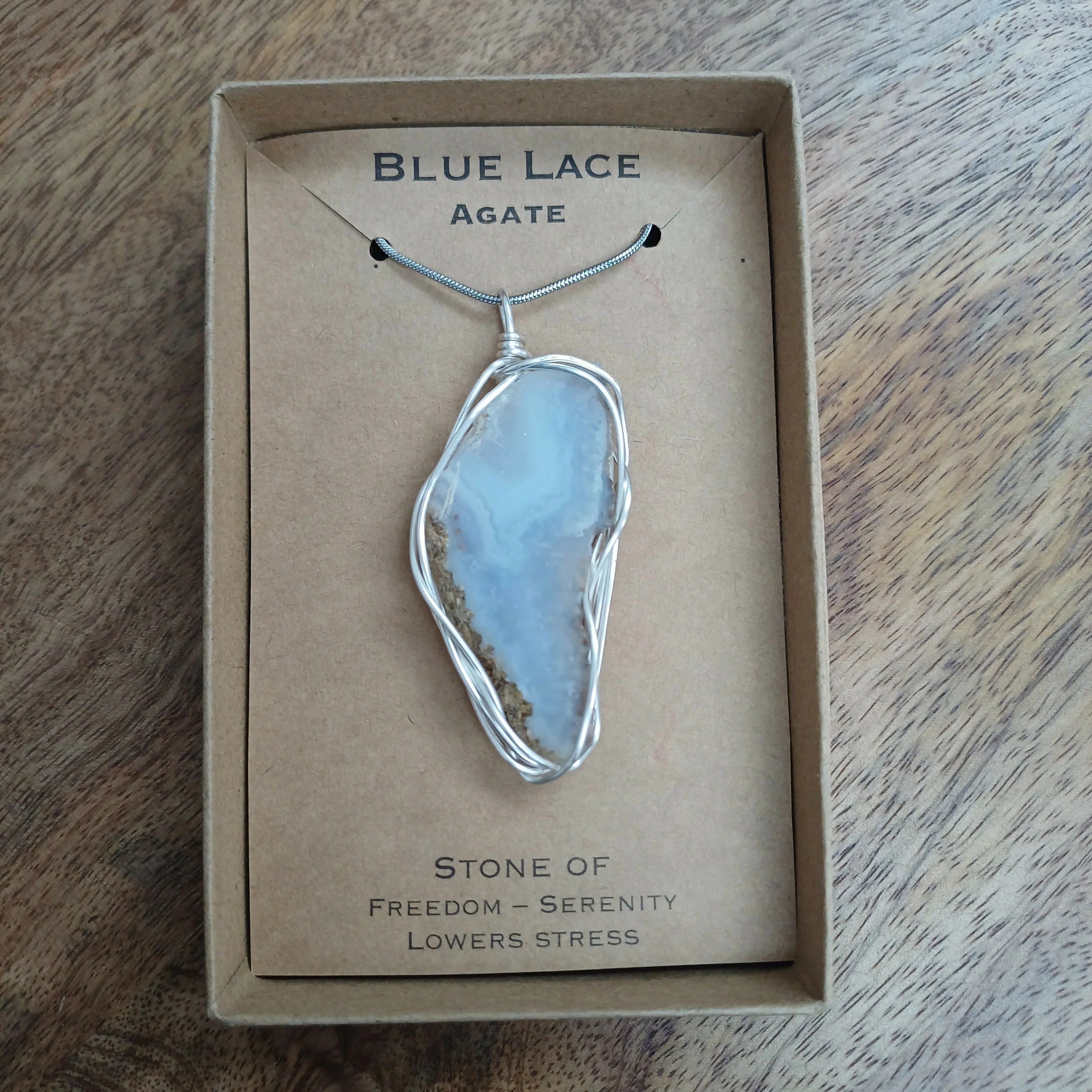 Blue Lace Agate Wire Wrapped Pendant