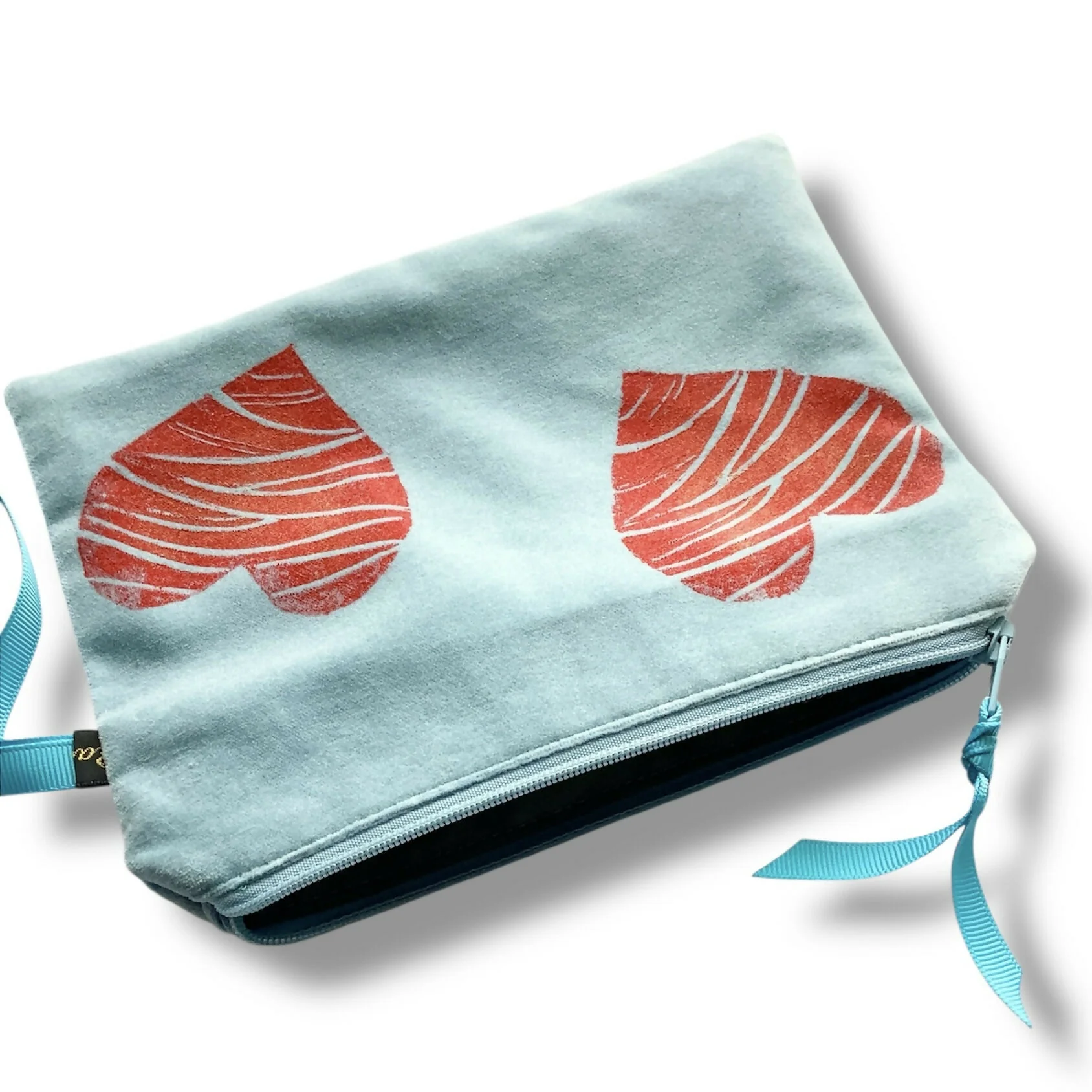 Blue Love Hearts Velvet Zip-Up Pouch - Image 3