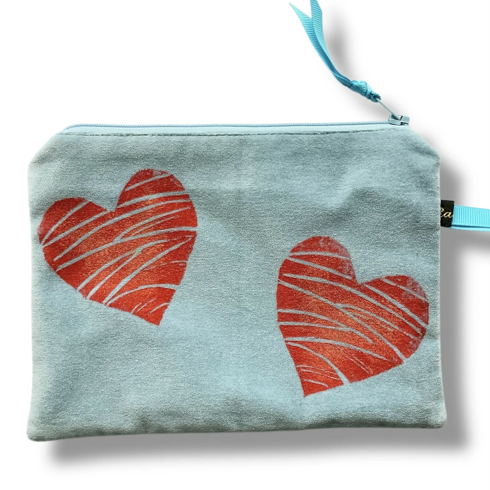 Blue Love Hearts Velvet Zip-Up Pouch - Image 4
