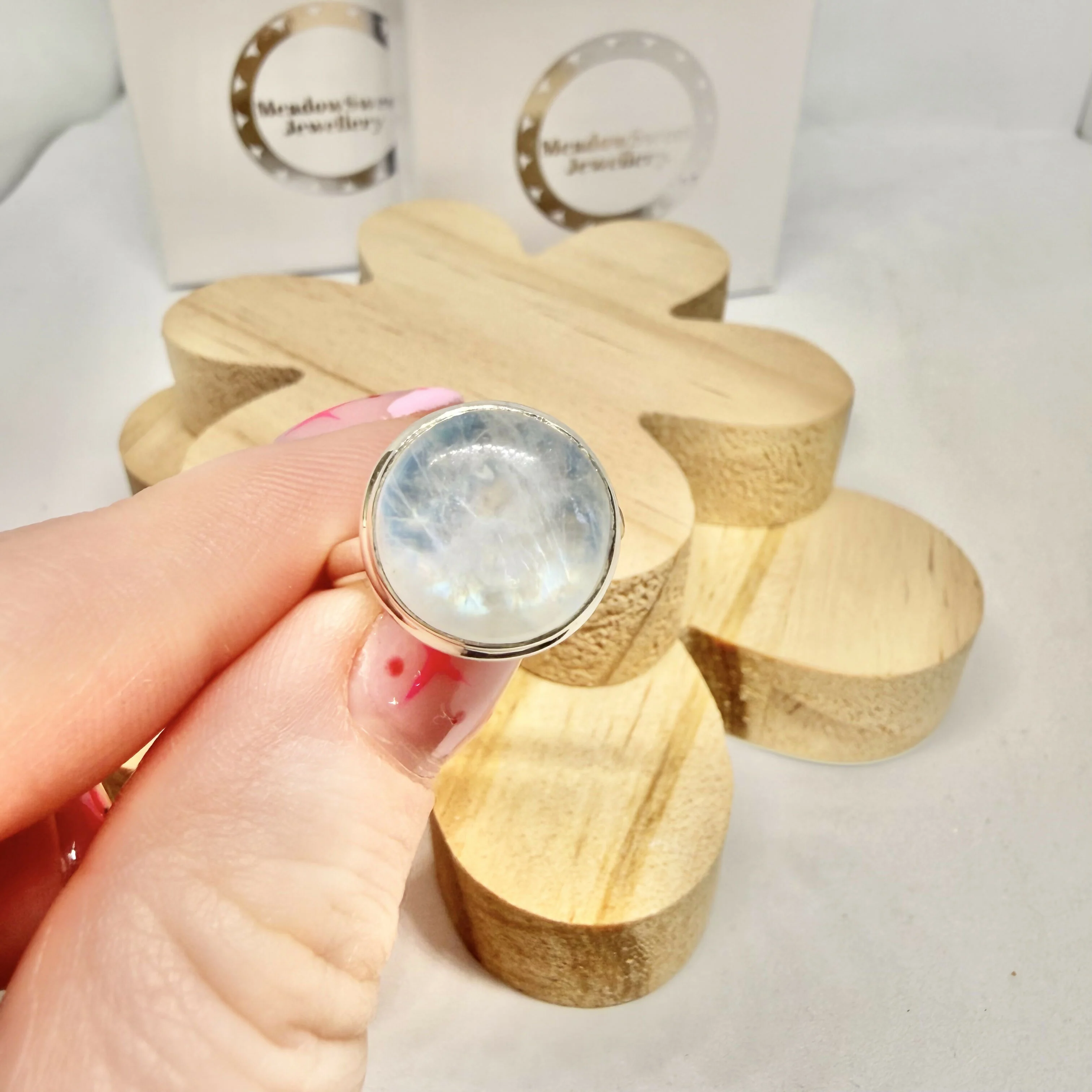 BLUE MOONSTONE ROUND RING SIZE N 1/2 - Image 3