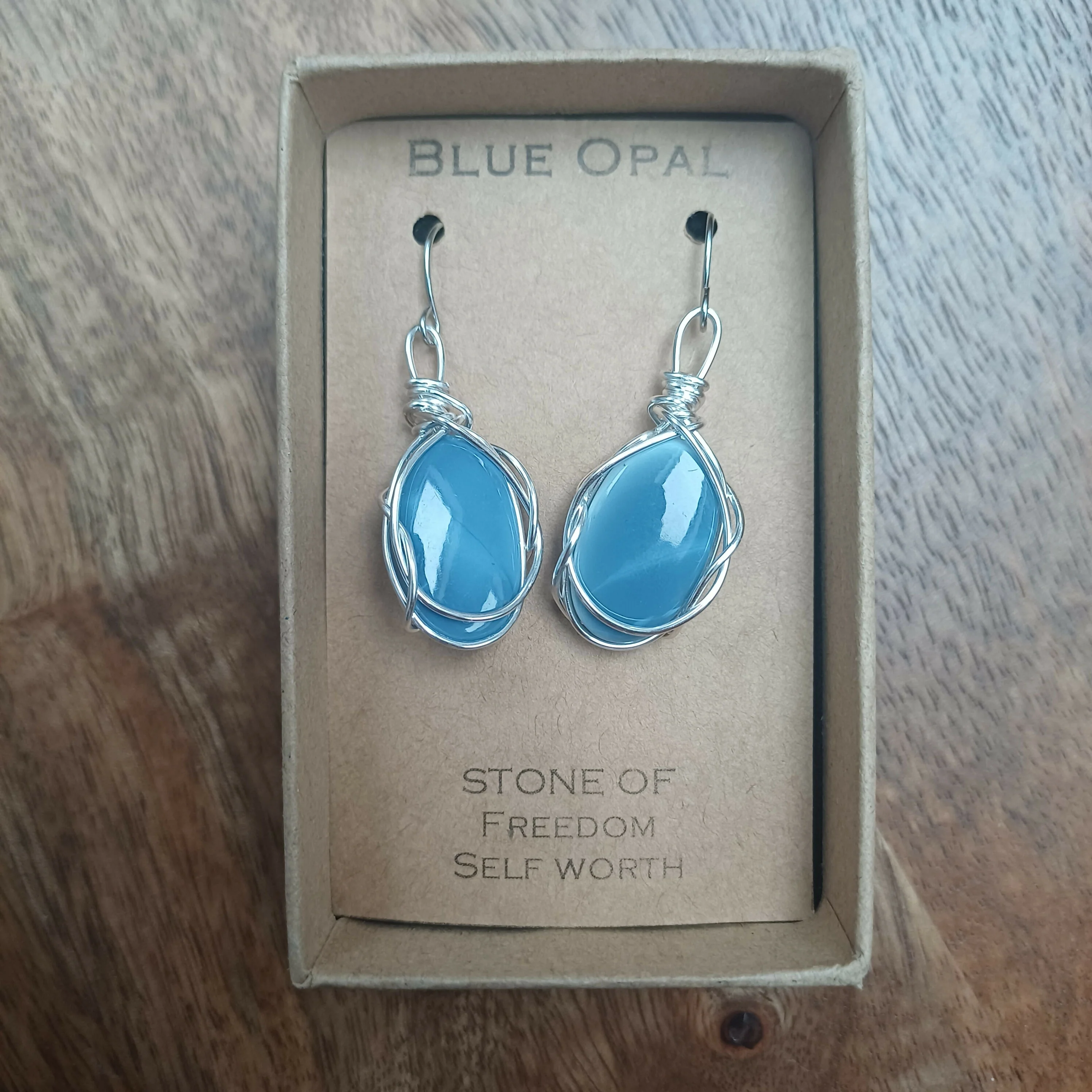 Blue Opal Wire Wrapped Earrings